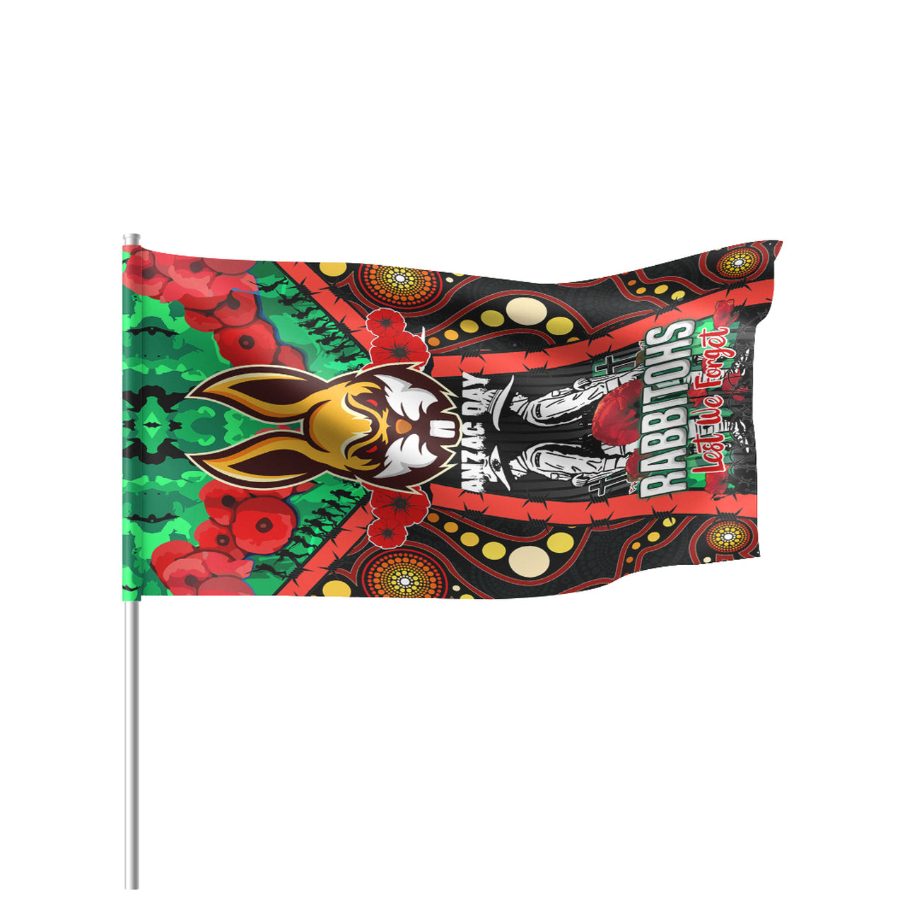 Rabbitohs Rugby Aboriginal ANZAC Day Custom Watercolour Flag - Remembrance Indigenous Rabbitohs With Poppy Flower RLT13 - Vibe Hoodie Shop