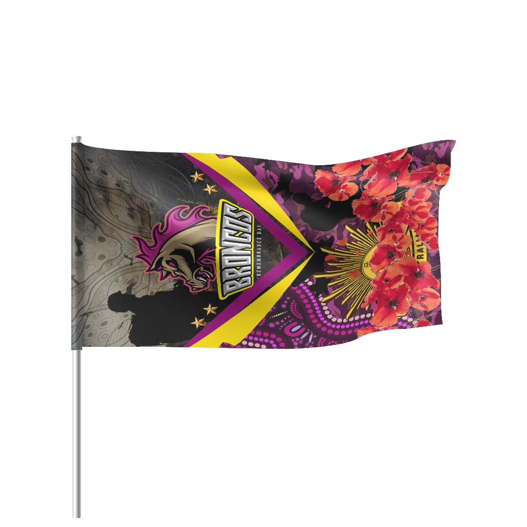 Broncos Rugby Flag - Anzac Day Broncos Aboriginal with Poppies Flower Flag - Vibe Hoodie Shop