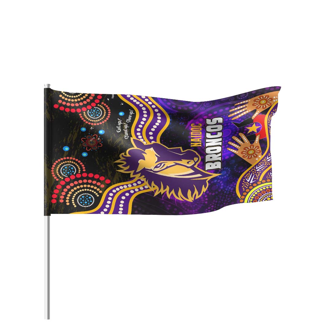 Broncos Rugby Flag - Naidoc Week Aboriginal Dot Painting Flag - Vibe Hoodie Shop