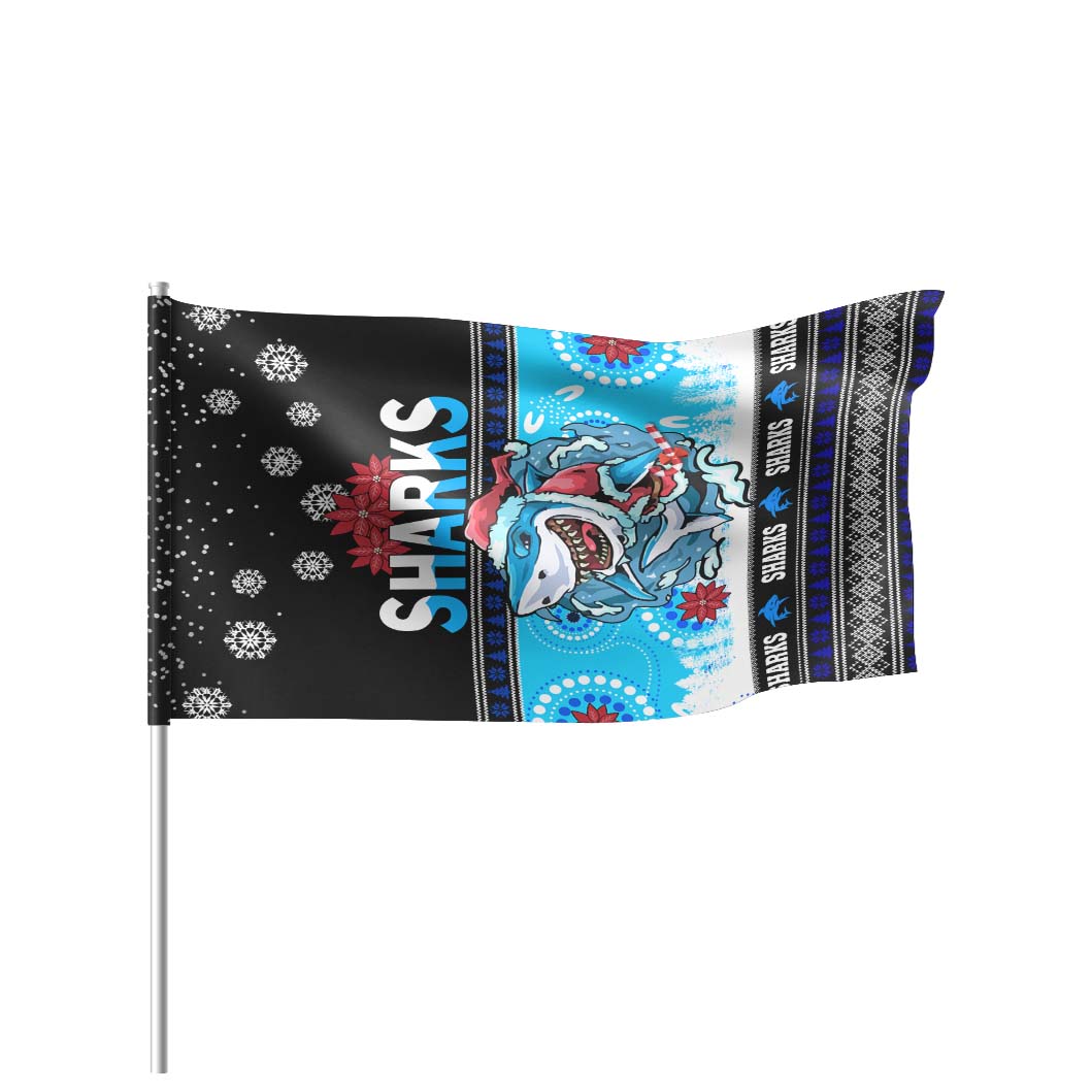 Sharks Rugby Christmas Flag - Sharks Ugly Christmas And Aboriginal Patterns Flag - Vibe Hoodie Shop