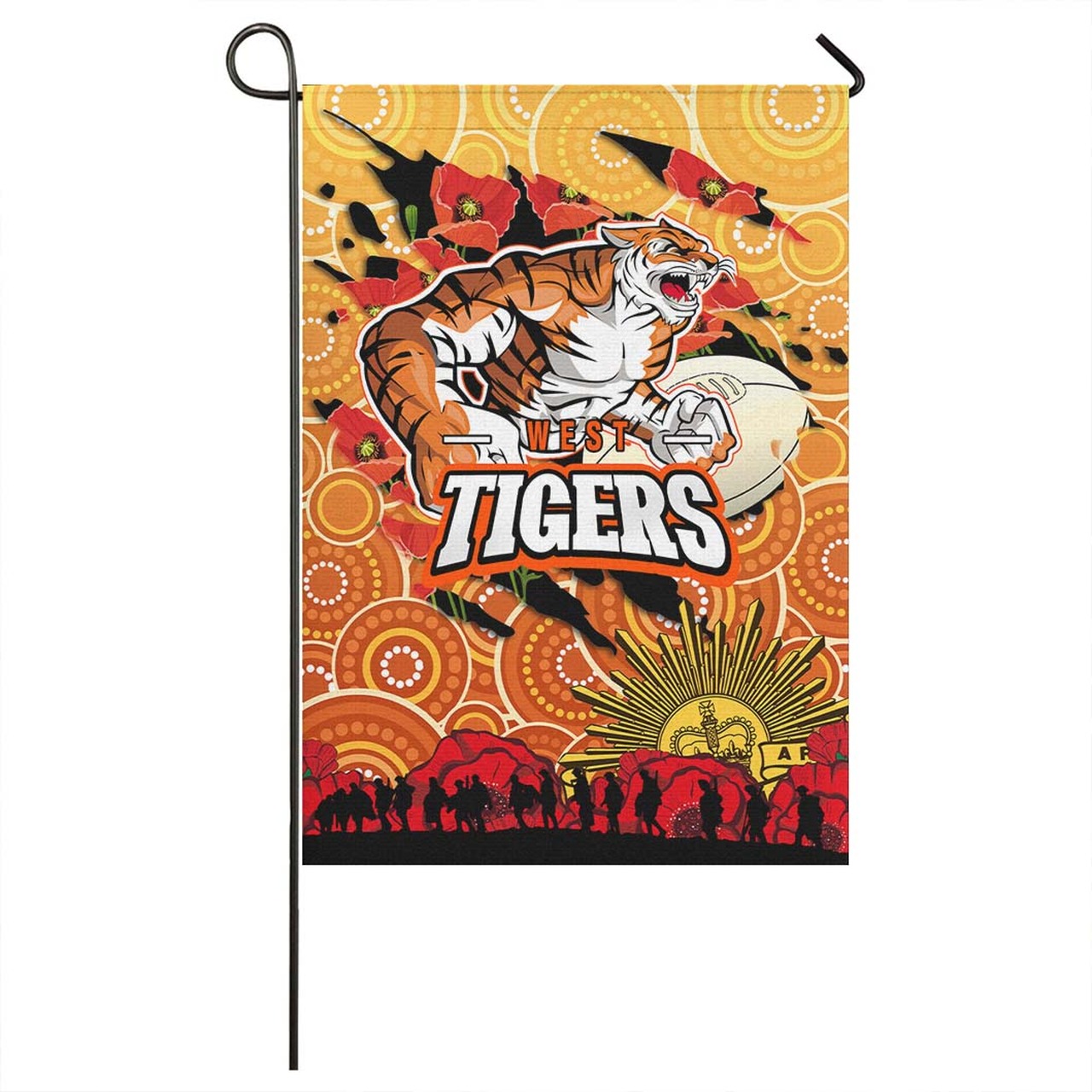 Tigers Rugby ANZAC Aboriginal Flag - Tigers Rugby with Remembrance Day Poppy Flower Flag LT10 - Vibe Hoodie Shop