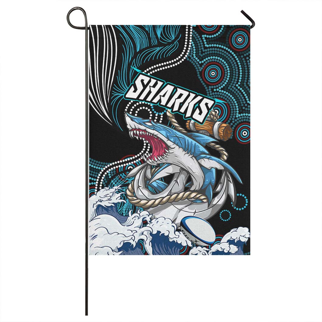 Shark Rugby Flag - Impetuous Sharks with Rugby Ball and Aboriginal Dot Painting Art - Vibe Hoodie Shop