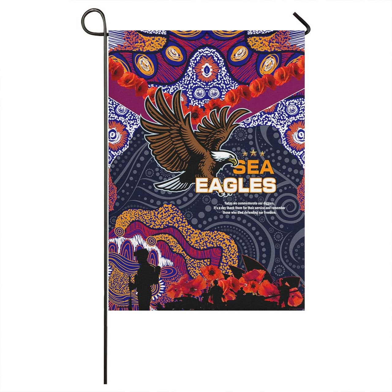 Sea Eagles Rugby ANZAC Aboriginal Flag - Manly Warringah Sea Eagles with ANZAC Day Poppy Flower Flag LT10 - Vibe Hoodie Shop