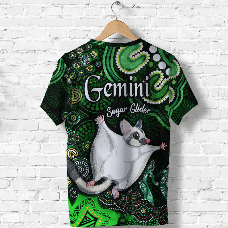 Australian Astrology T Shirt Gemini Sugar Glider Zodiac Aboriginal Vibes - Green - Vibe Hoodie Shop