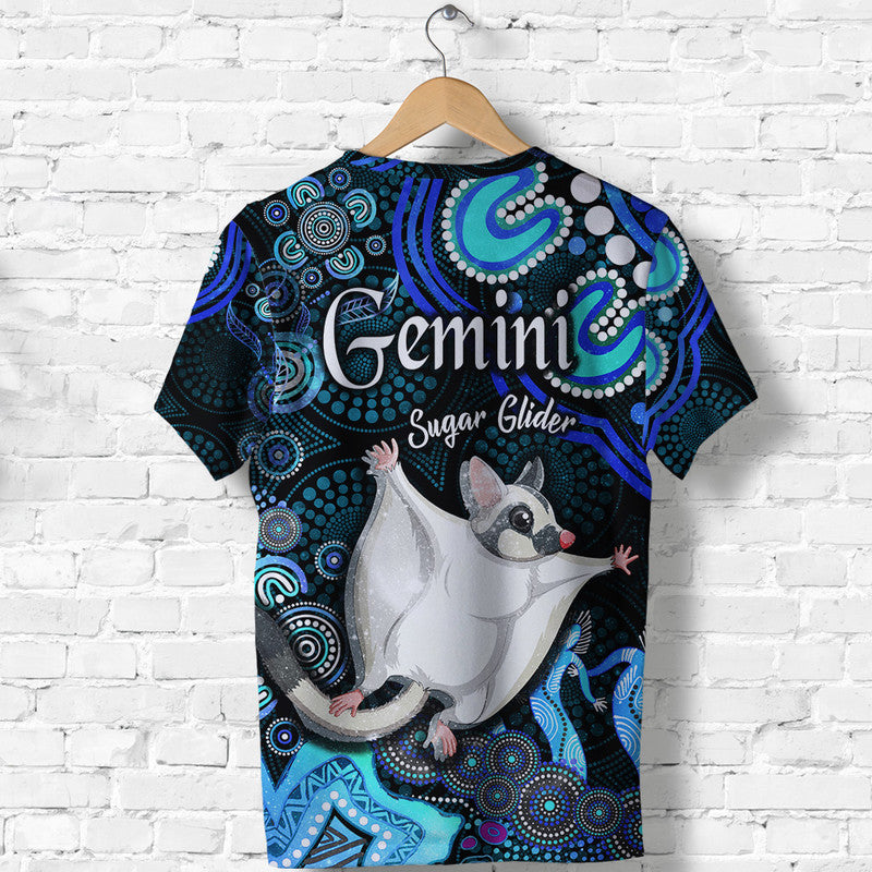 Australian Astrology T Shirt Gemini Sugar Glider Zodiac Aboriginal Vibes - Blue - Vibe Hoodie Shop