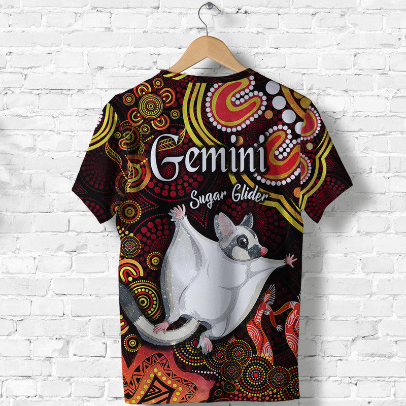 Australian Astrology T Shirt Gemini Sugar Glider Zodiac Aboriginal Vibes - Red - Vibe Hoodie Shop