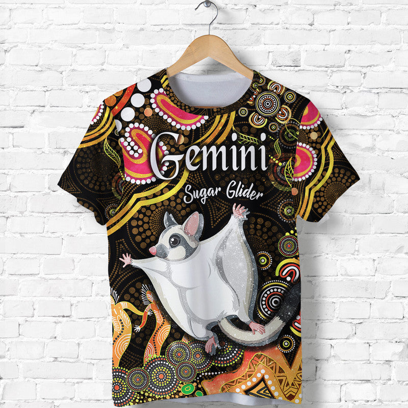 Australian Astrology T Shirt Gemini Sugar Glider Zodiac Aboriginal Vibes - Gold - Vibe Hoodie Shop