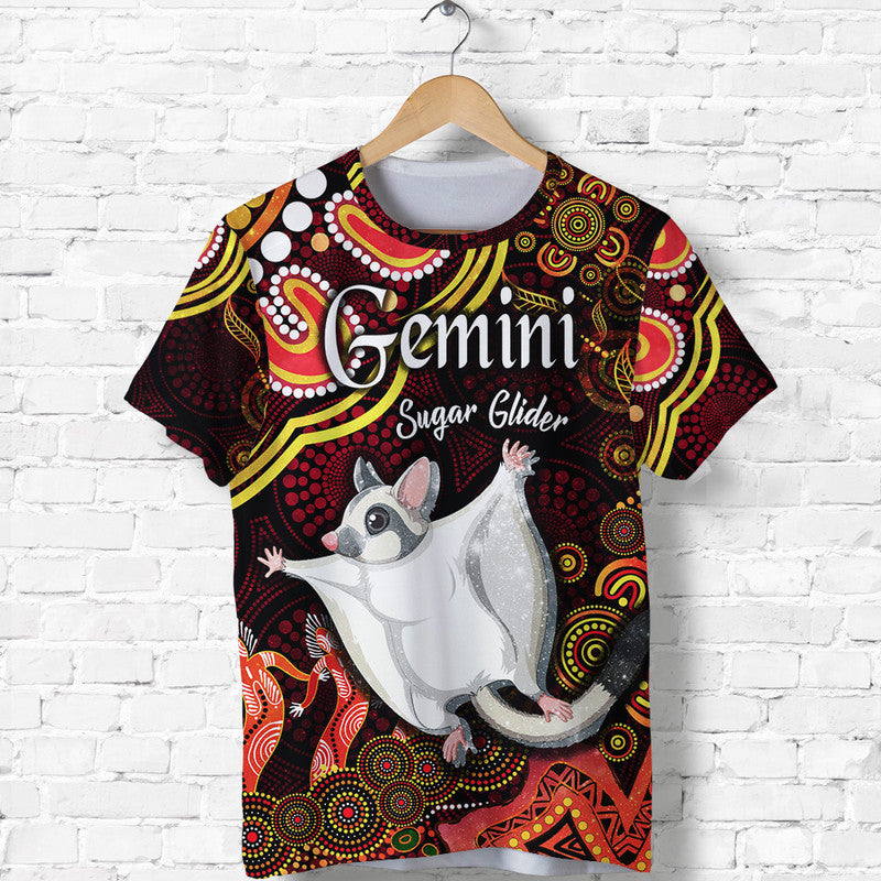 (Custom Personalised) Australian Astrology T Shirt Gemini Sugar Glider Zodiac Aboriginal Vibes - Red - Vibe Hoodie Shop