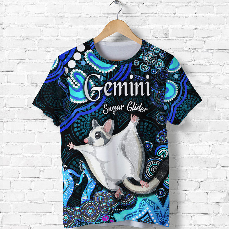 Australian Astrology T Shirt Gemini Sugar Glider Zodiac Aboriginal Vibes - Blue - Vibe Hoodie Shop