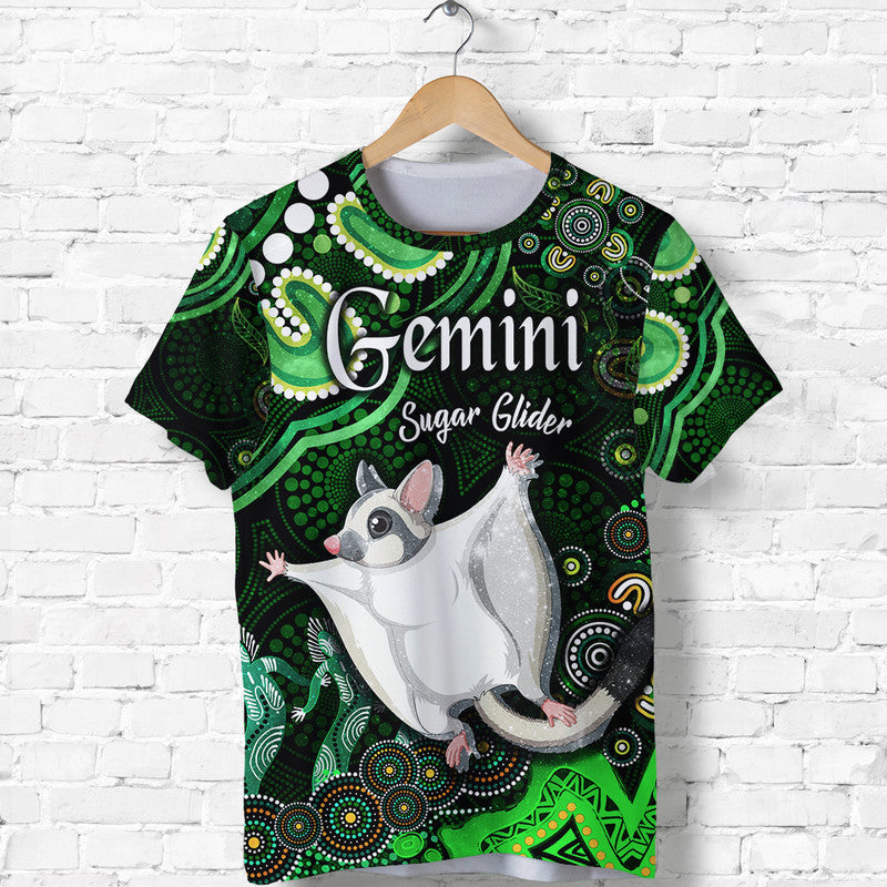 (Custom Personalised) Australian Astrology T Shirt Gemini Sugar Glider Zodiac Aboriginal Vibes - Green - Vibe Hoodie Shop