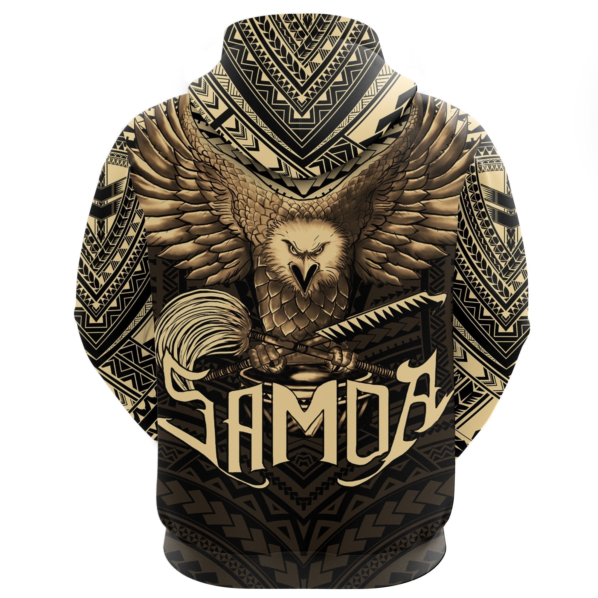 American Samoa Zip Hoodie Eagle Tattoo Style Gold - Vibe Hoodie Shop