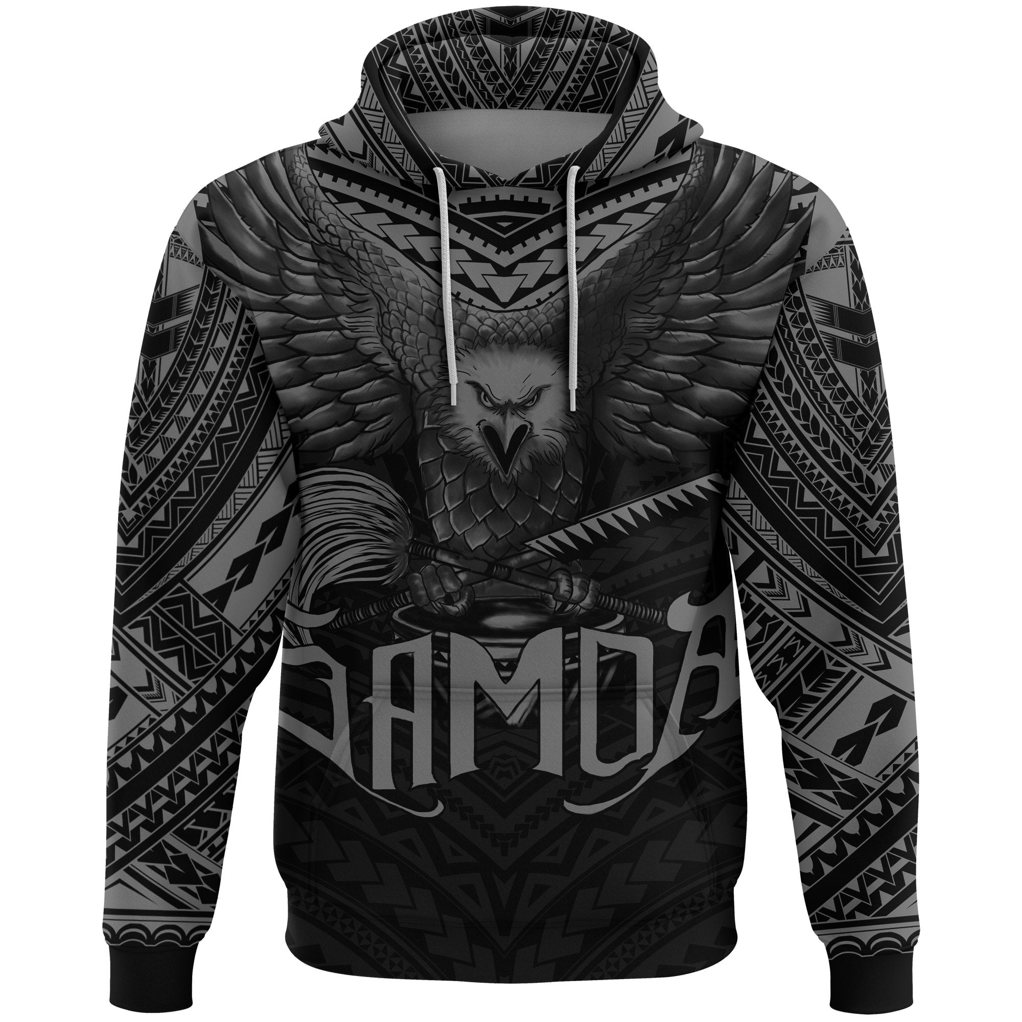 American Samoa Hoodie Eagle Tattoo Style Gray - Vibe Hoodie Shop