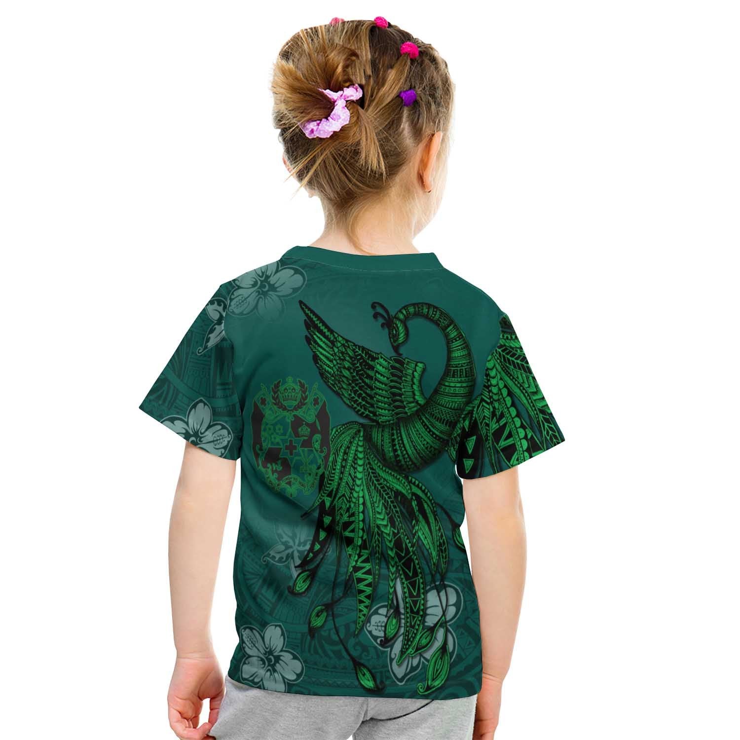 Tonga Custom Personalised T shirt - Polynesian Phoenix Bird, Fairytales Bird Green - Vibe Hoodie Shop