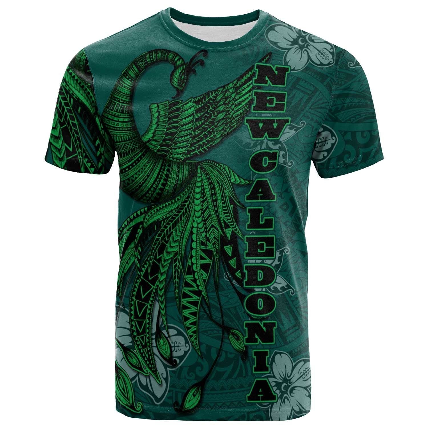 New Caledonia T shirt - Polynesian Phoenix Bird, Fairytales Bird Green - Vibe Hoodie Shop
