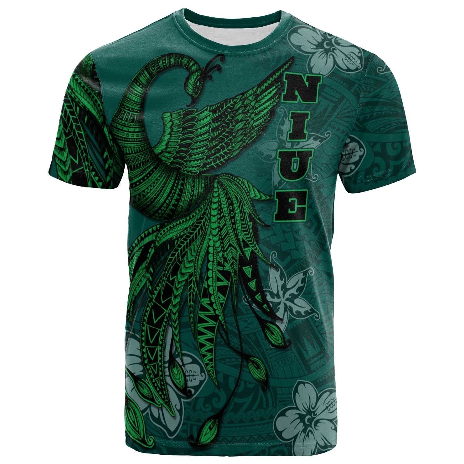 Niue T shirt - Polynesian Phoenix Bird, Fairytales Bird Green - Vibe Hoodie Shop