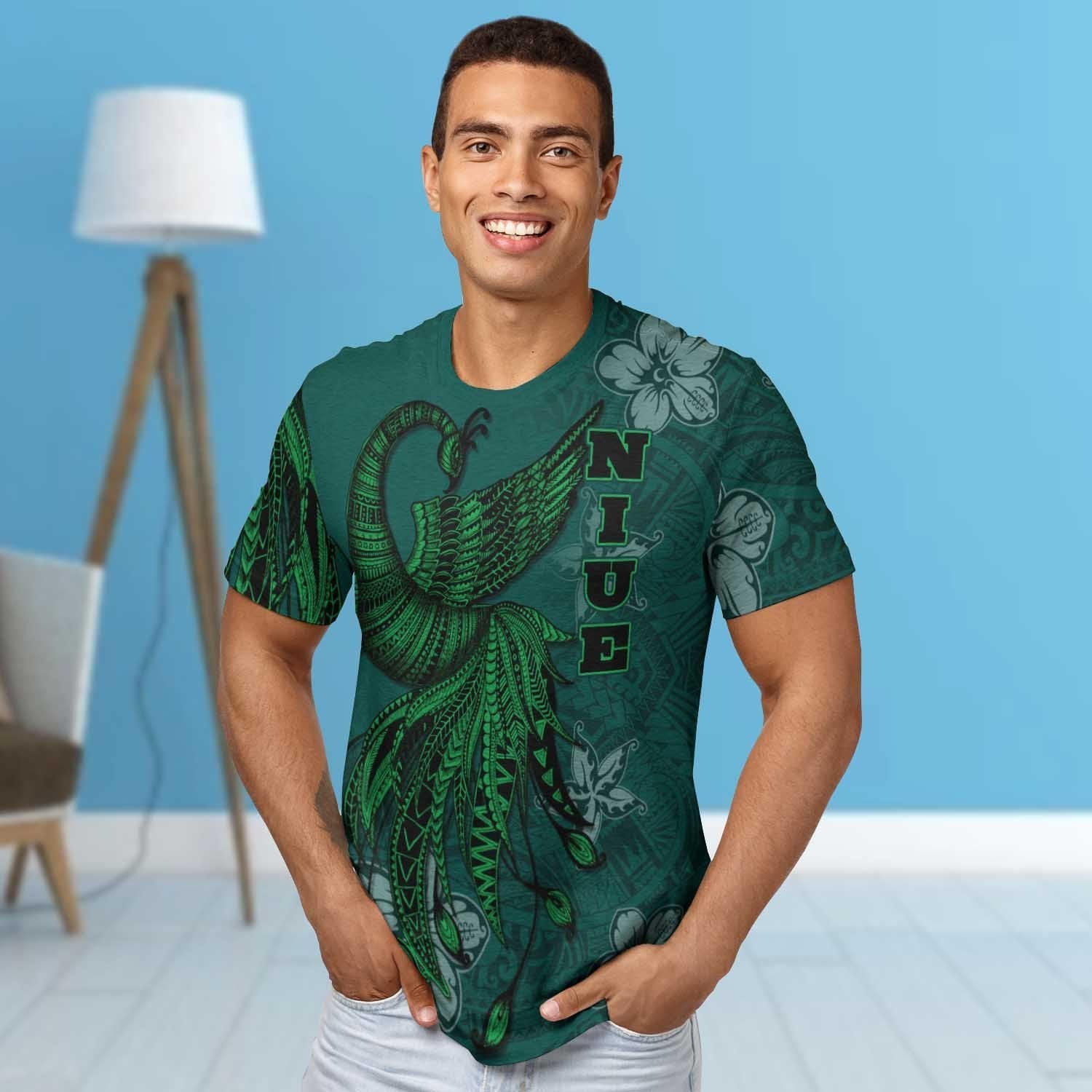 Niue T shirt - Polynesian Phoenix Bird, Fairytales Bird Green - Vibe Hoodie Shop
