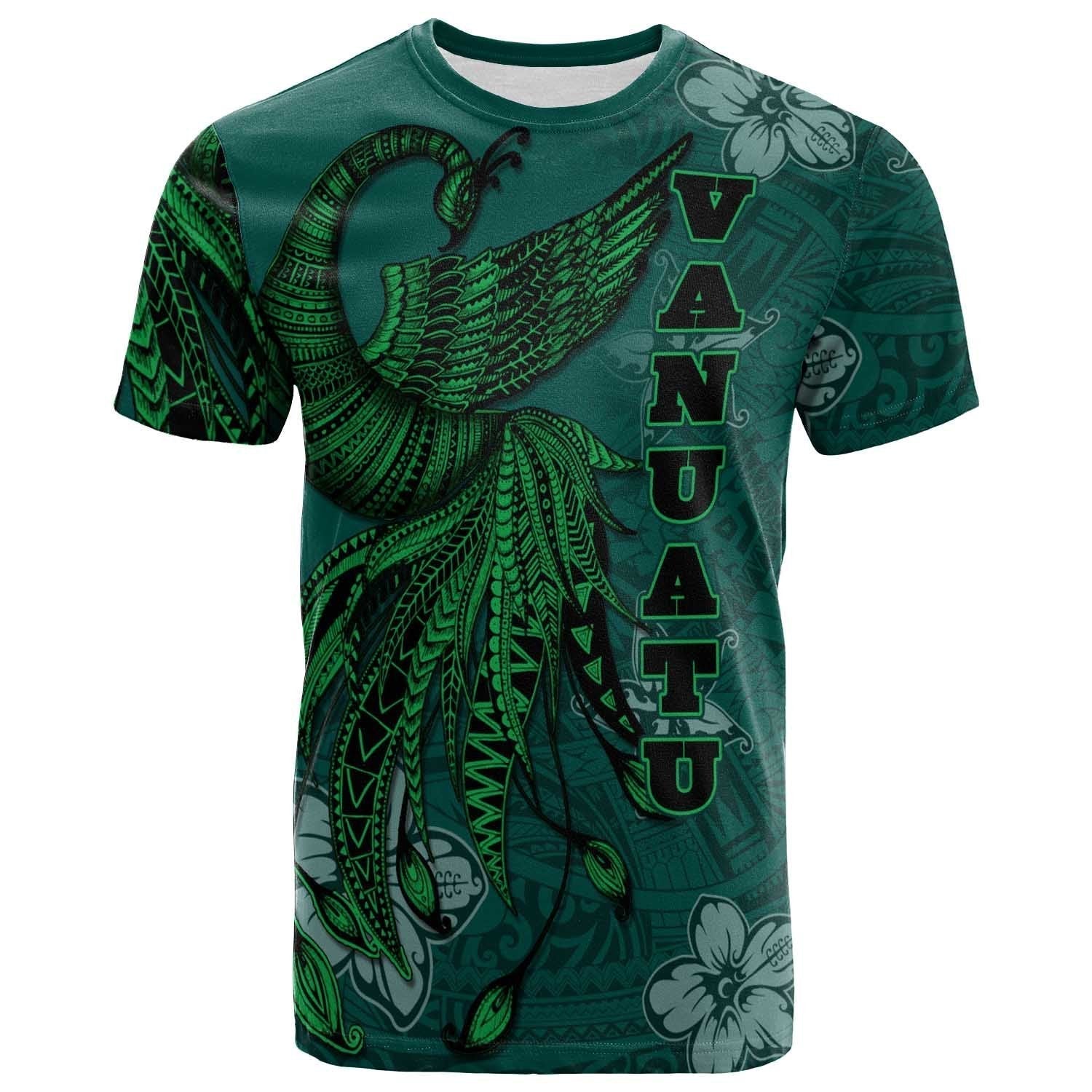 Vanuatu T shirt - Polynesian Phoenix Bird, Fairytales Bird Green - Vibe Hoodie Shop