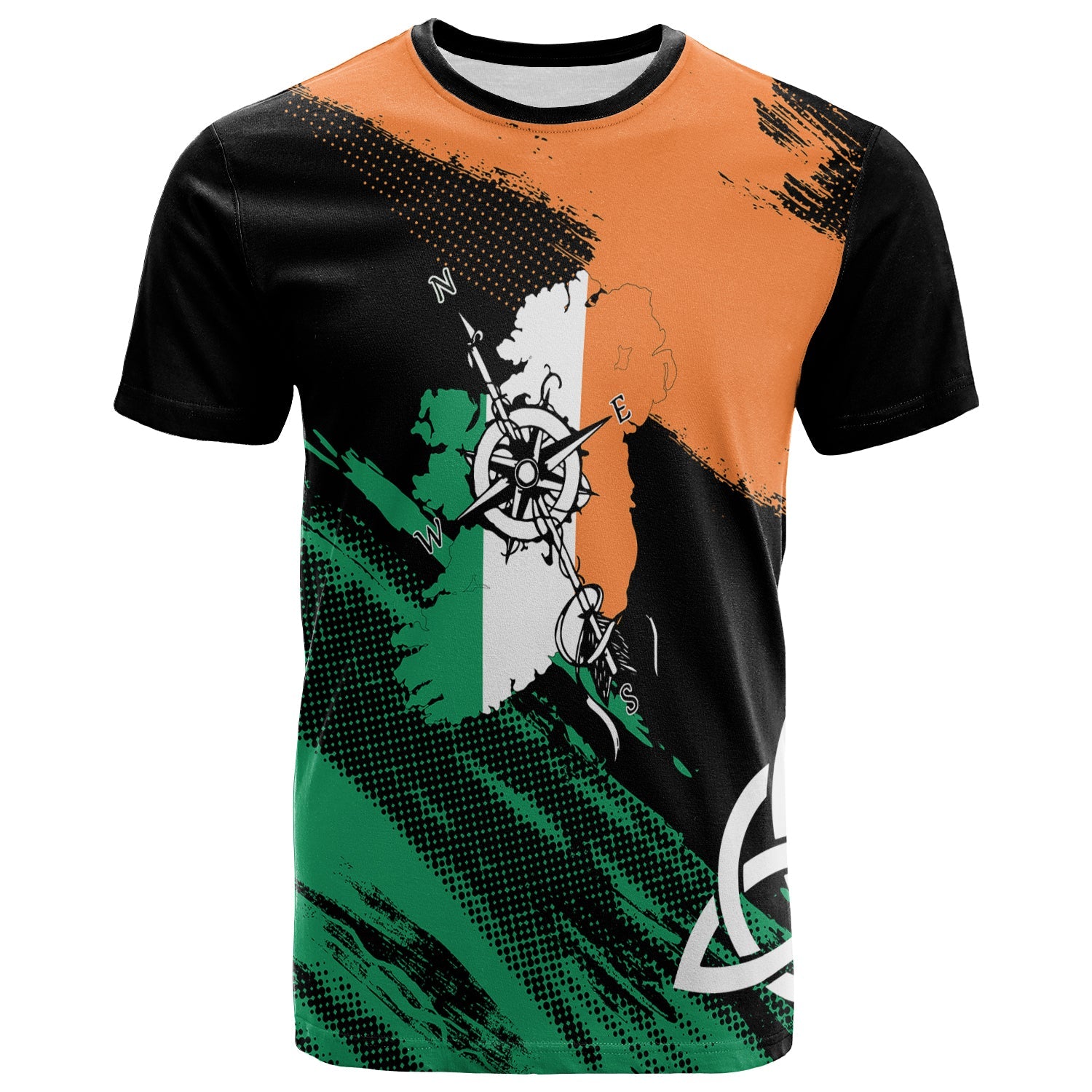 Ireland Map with Compass Grunge Style T shirt Mix Celtic Knot - Vibe Hoodie Shop