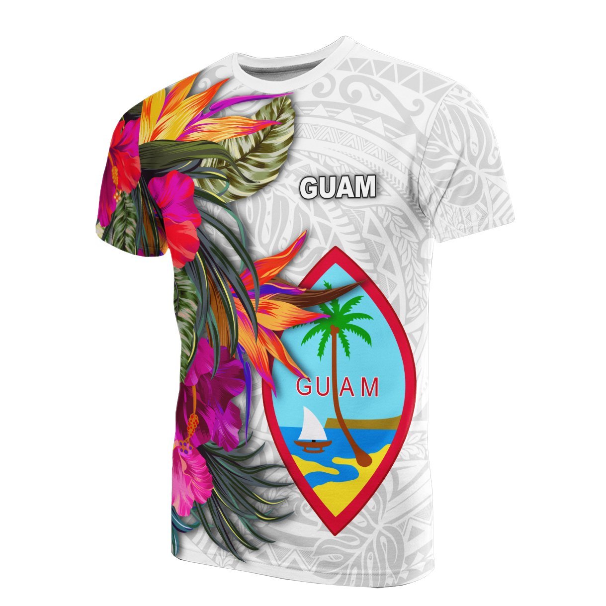 Vibe Hoodie Guam T shirt Polynesian Hibiscus White Pattern - Vibe Hoodie Shop