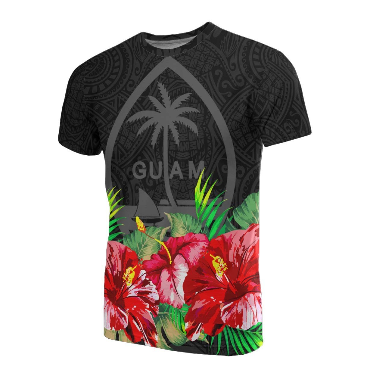 Vibe Hoodie Guam Polynesian T shirt Black Hibiscus - Vibe Hoodie Shop