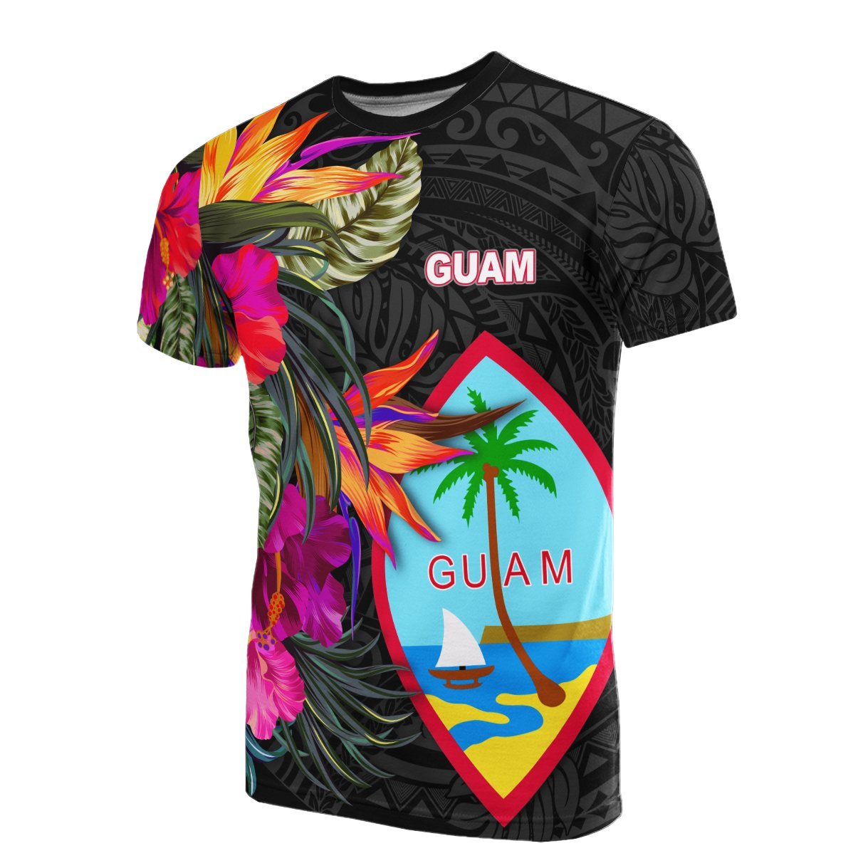 Vibe Hoodie Guam All Over T shirt - Hibiscus Polynesian Pattern - Vibe Hoodie Shop
