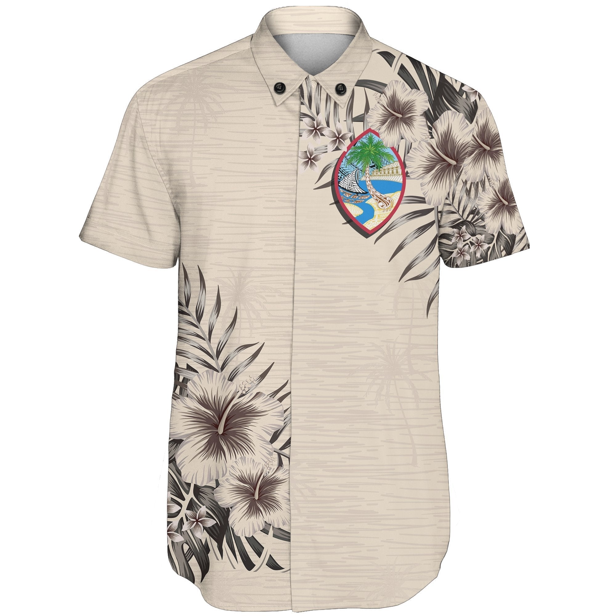 Guam Short Sleeve Shirt - The Beige Hibiscus - Vibe Hoodie Shop