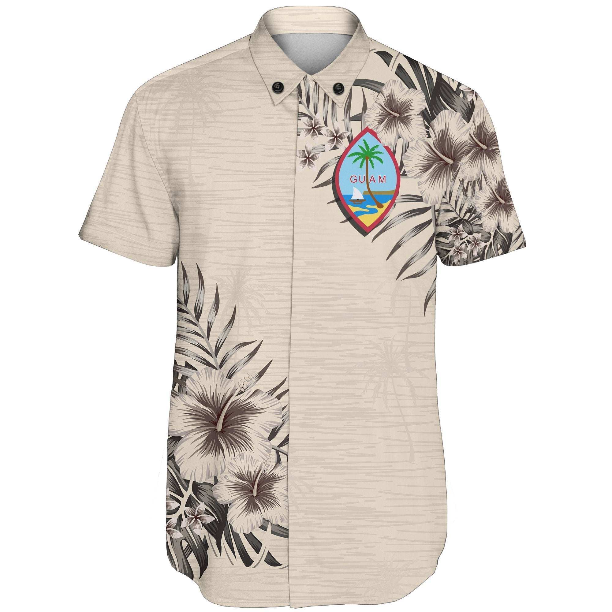 Guam Short Sleeve Shirt - The Beige Hibiscus - Vibe Hoodie Shop