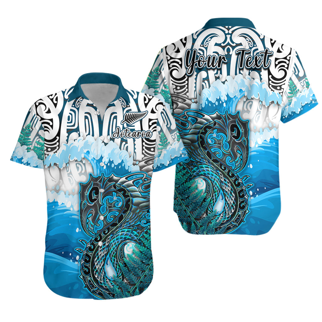 custom-personalised-manaia-maori-combo-dress-and-hawaiian-shirt-fern-aotearoa-blue-waves