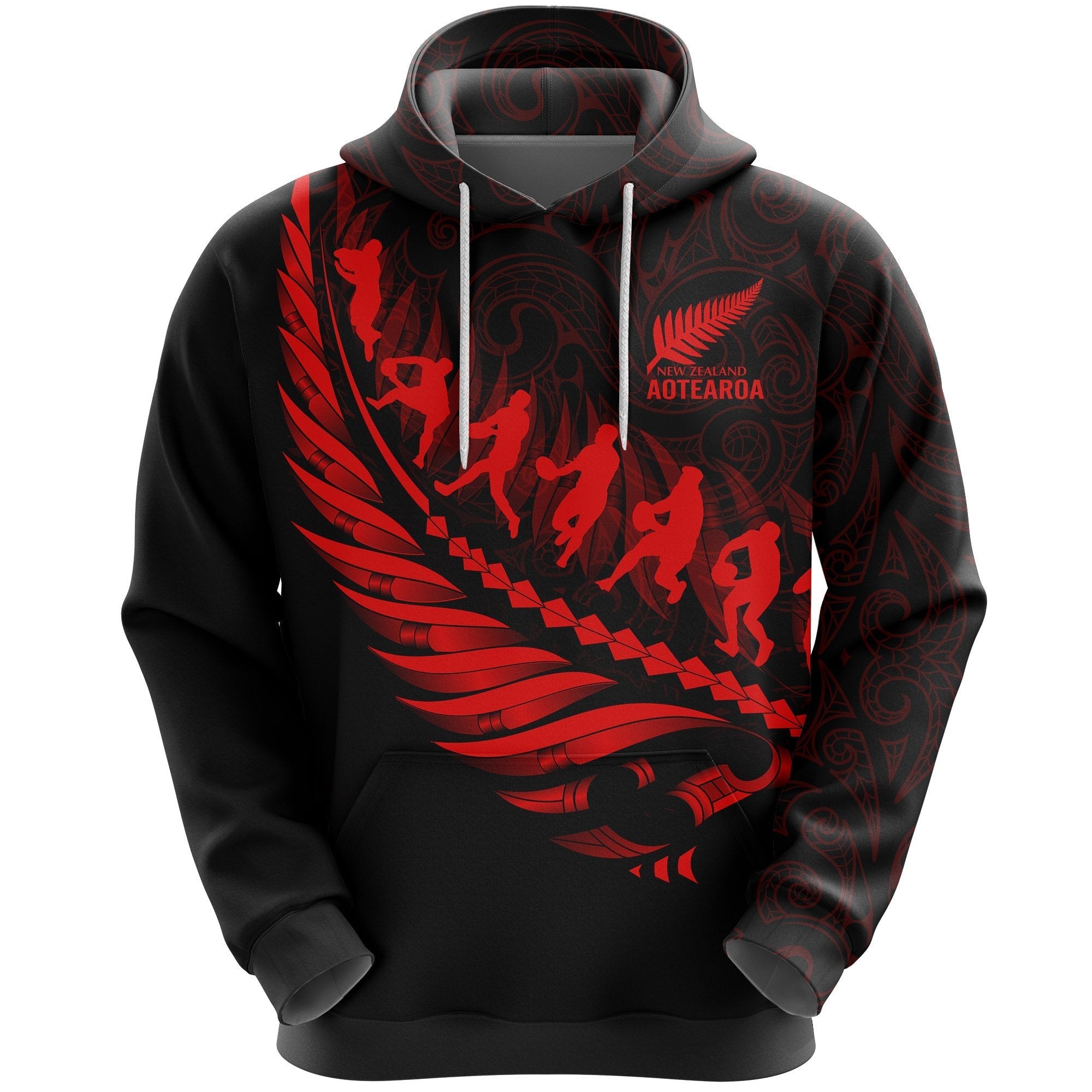 Aotearoa New Zealand Hoodie - Maori Fern Rugby - Vibe Hoodie Shop