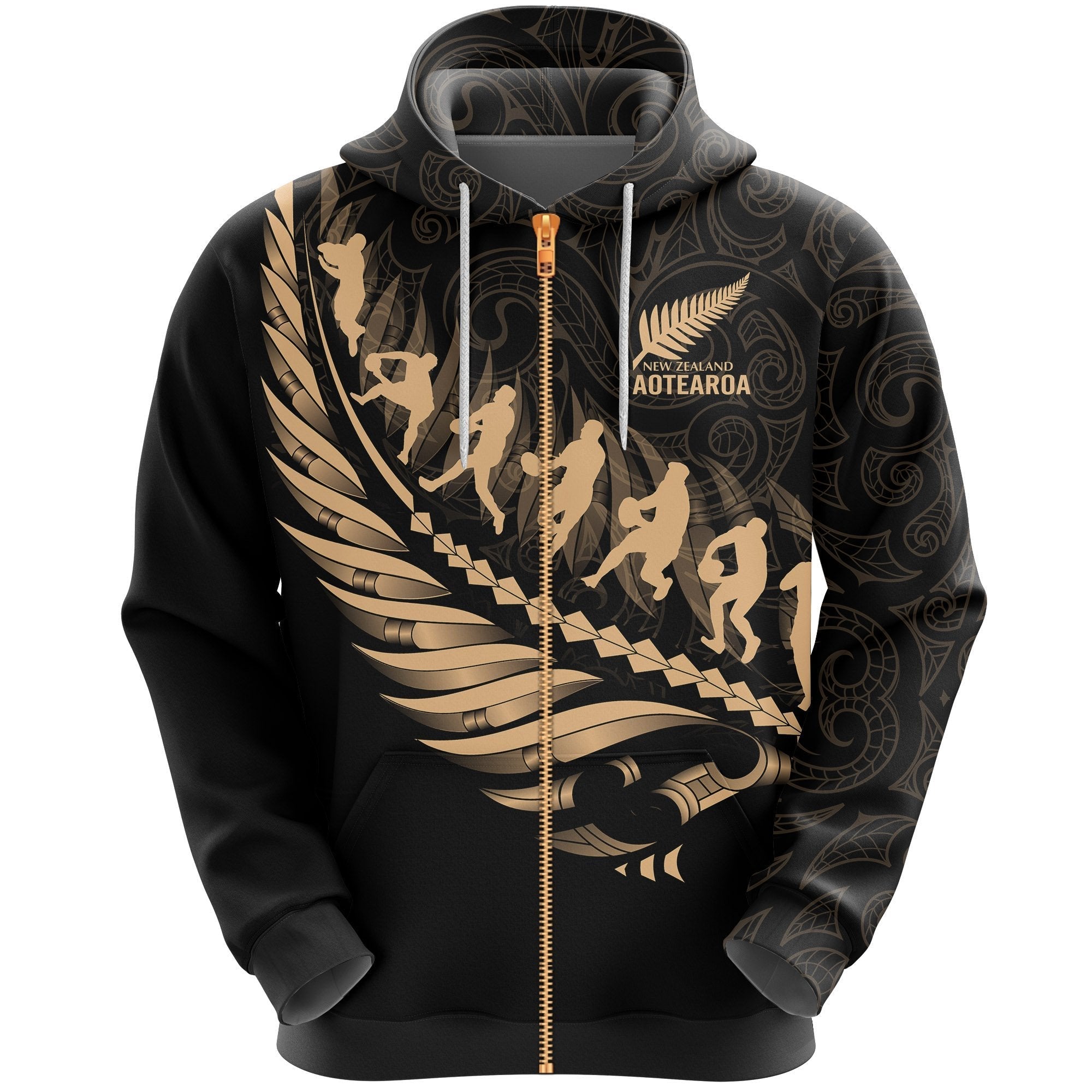 Aotearoa New Zealand Hoodie - Maori Fern Rugby - Vibe Hoodie Shop