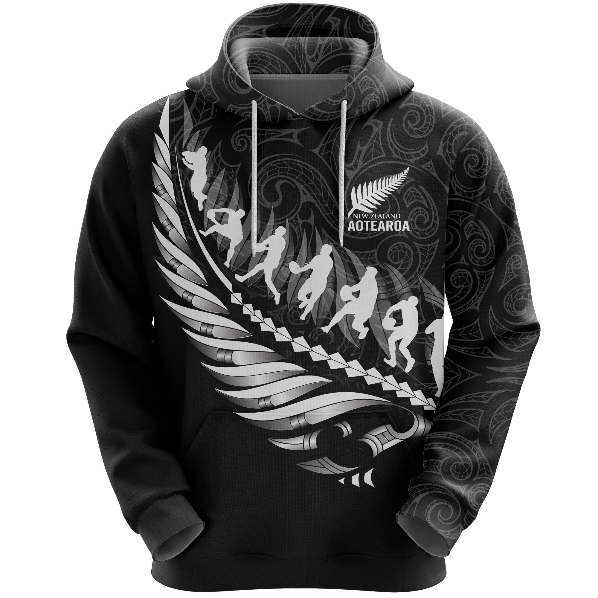 Aotearoa New Zealand Hoodie - Maori Fern Rugby - Vibe Hoodie Shop