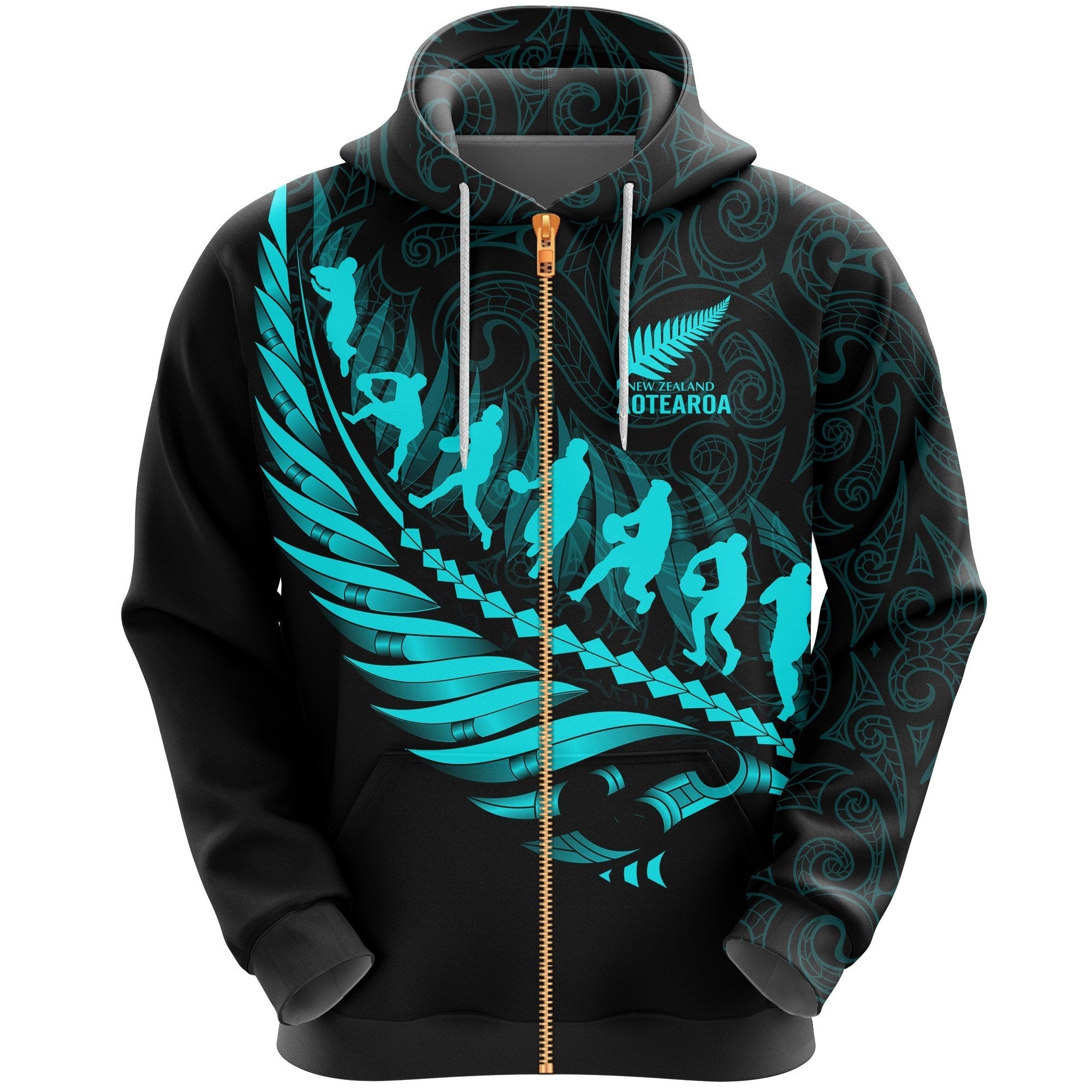 Aotearoa New Zealand Hoodie - Maori Fern Rugby - Vibe Hoodie Shop