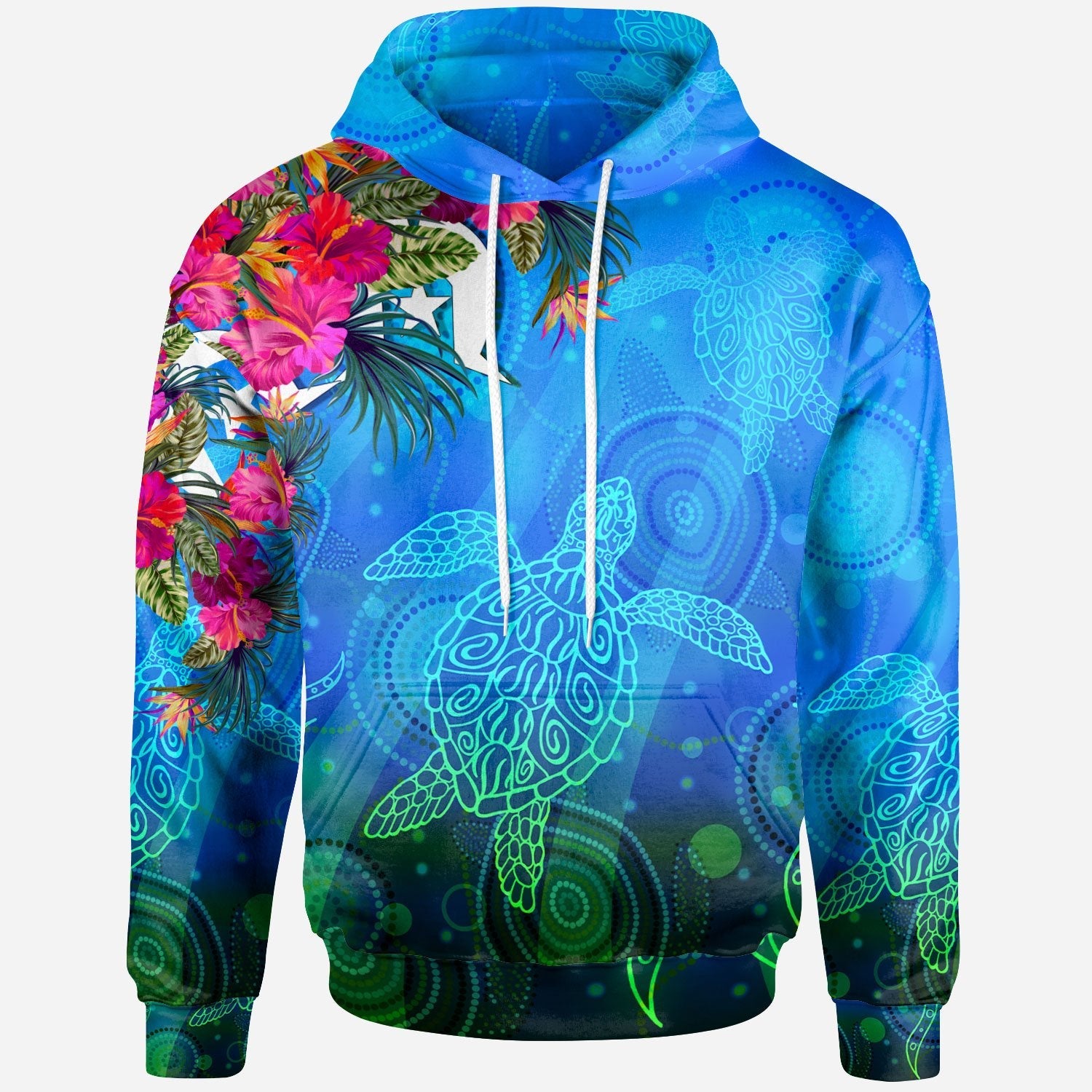 Hoodie - Torres Strait Blue Sea With Hibiscus - Vibe Hoodie Shop