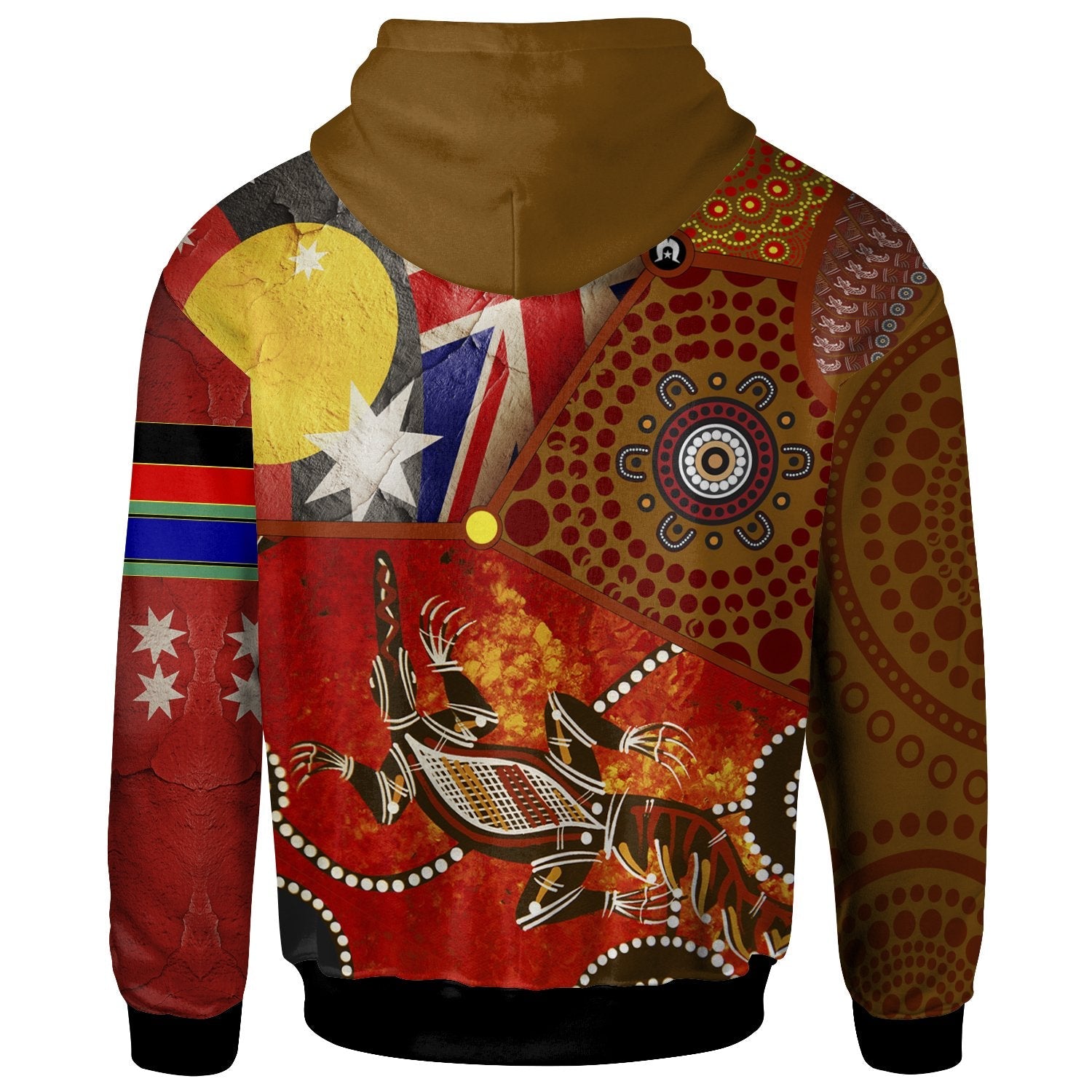 Hoodie - Aboriginal Dot Pattern and Flags, Crocodile - Vibe Hoodie Shop