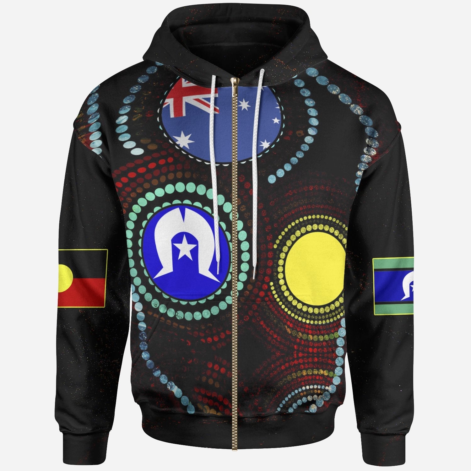 Aboriginal Zip - Up Hoodie, Aboriginal Dots Pattern and Flag - Vibe Hoodie Shop