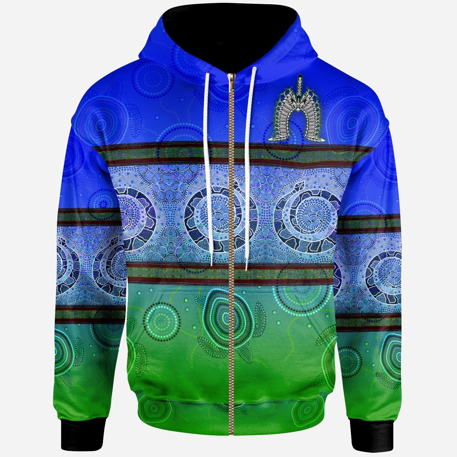 ZIp Hoodie - Turtle With Dhari Mask Snake Patterns - - Vibe Hoodie Shop