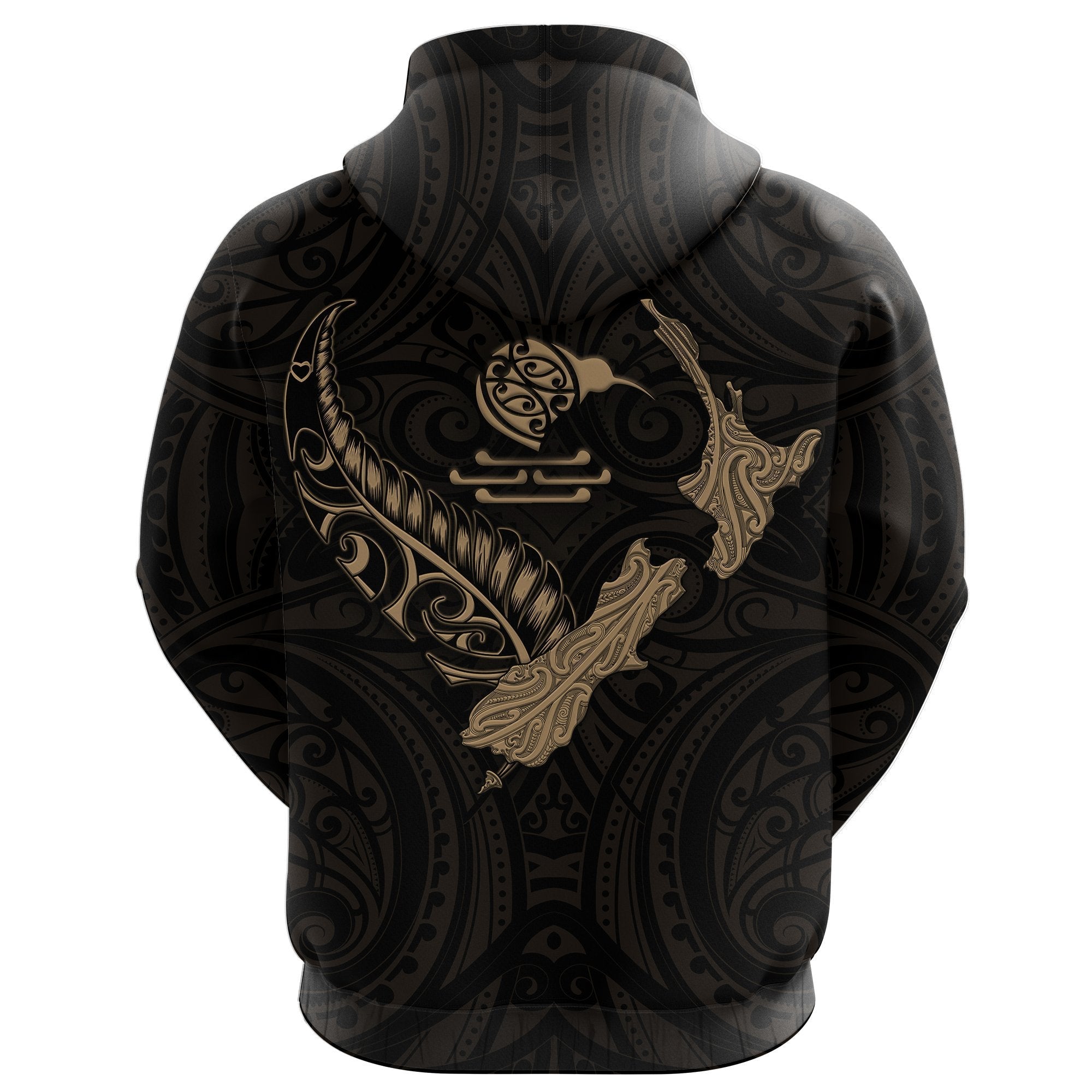 New Zealand Heart Hoodie - Map Kiwi Mix Silver Fern Gold - Vibe Hoodie Shop