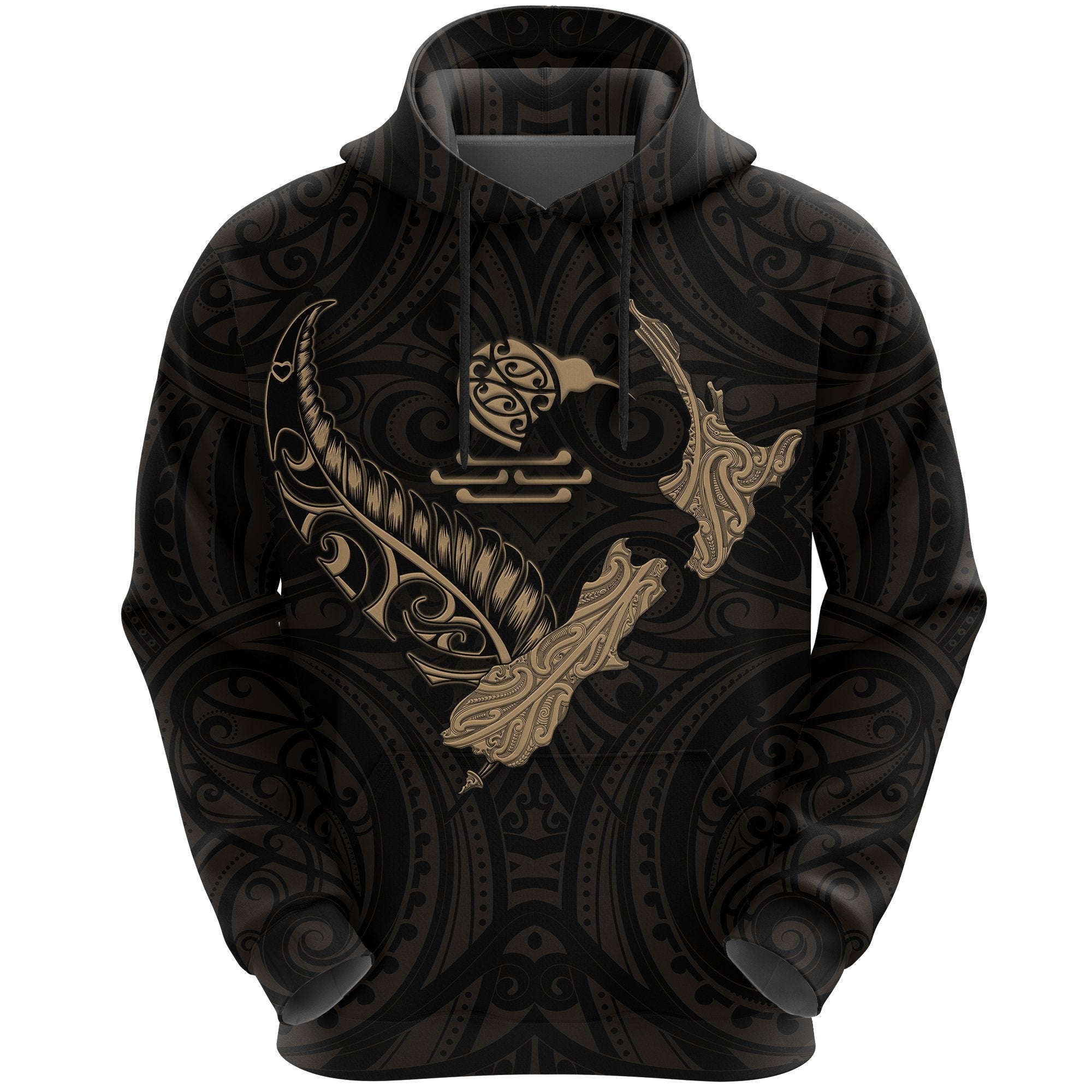 New Zealand Heart Hoodie - Map Kiwi Mix Silver Fern Gold - Vibe Hoodie Shop