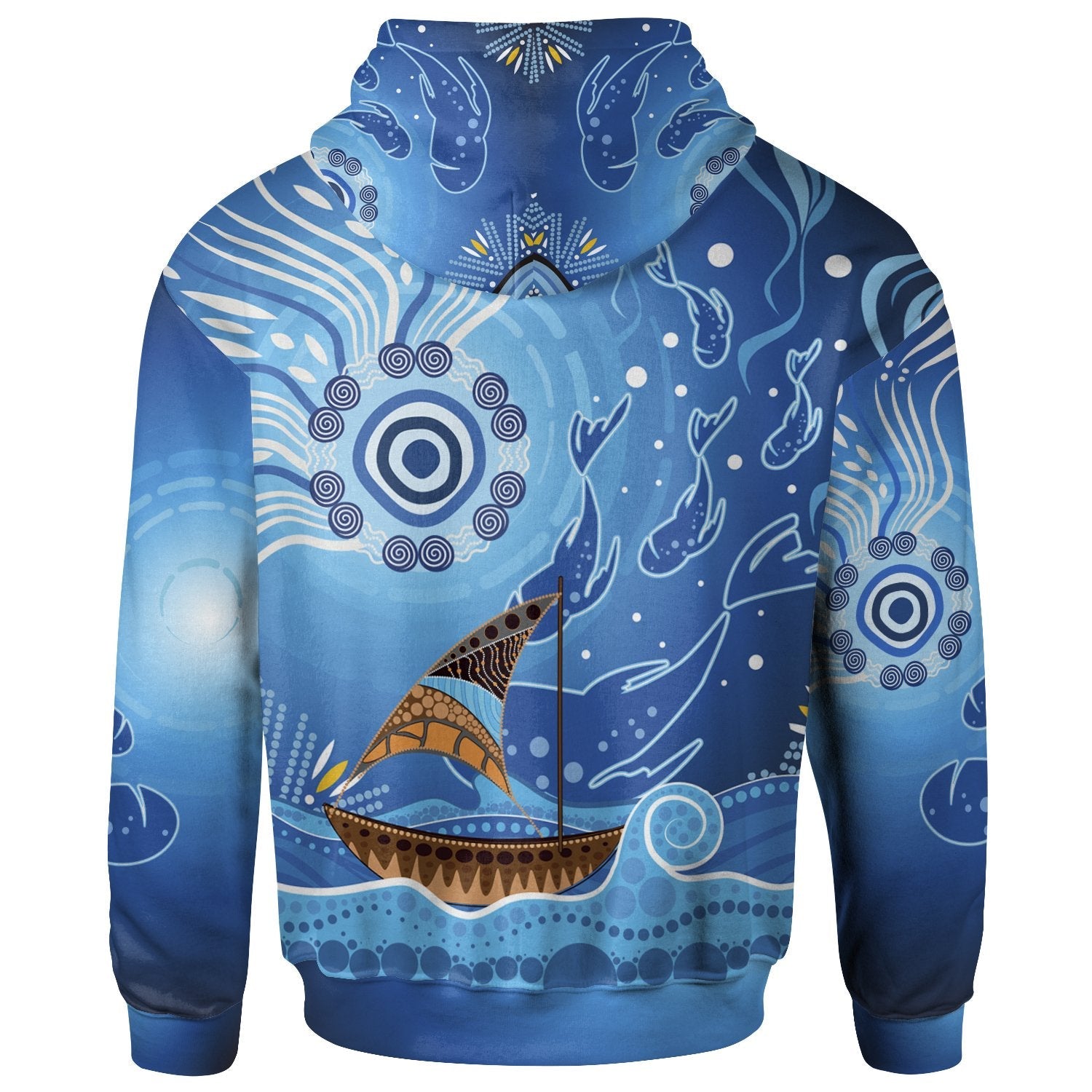 Zip up Hoodie - Aboriginal View Sea With Fish And Boat - Vibe Hoodie Shop