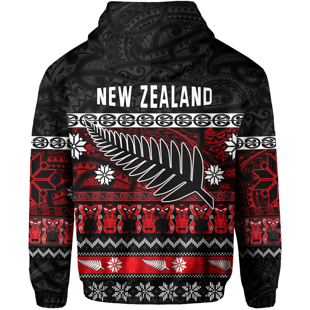 New Zealand Silver Fern Christmas Zip Hoodie Maori Meri Kirihimete LT13 - Vibe Hoodie Shop