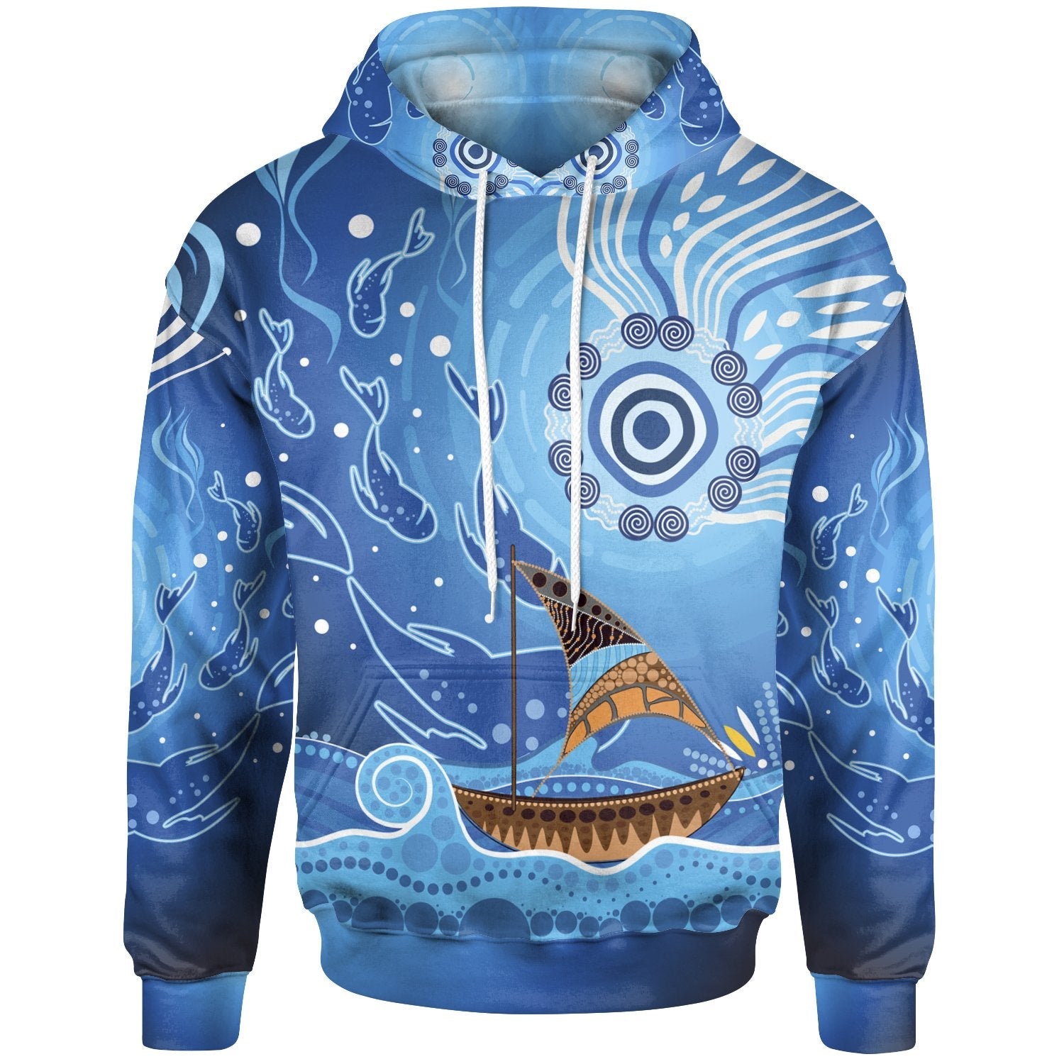 Hoodie - Aboriginal View Sea With Fish And Boat - Vibe Hoodie Shop