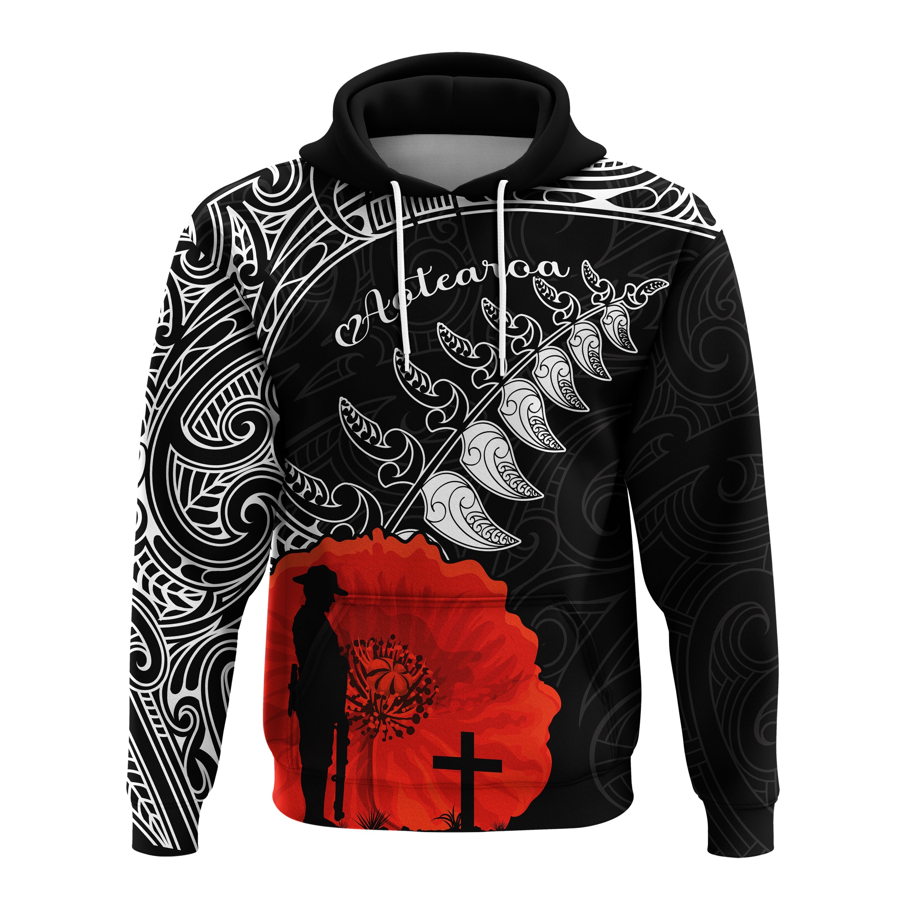 New Zealand ANZAC 2022 Hoodie Maori Mix Fern Poppy LT13 - Vibe Hoodie Shop