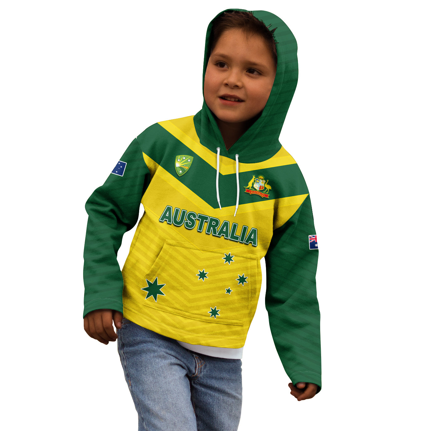 (Custom Text and Number) Australia Cricket Hoodie KID Go Aussie Champions - Vibe Hoodie Shop