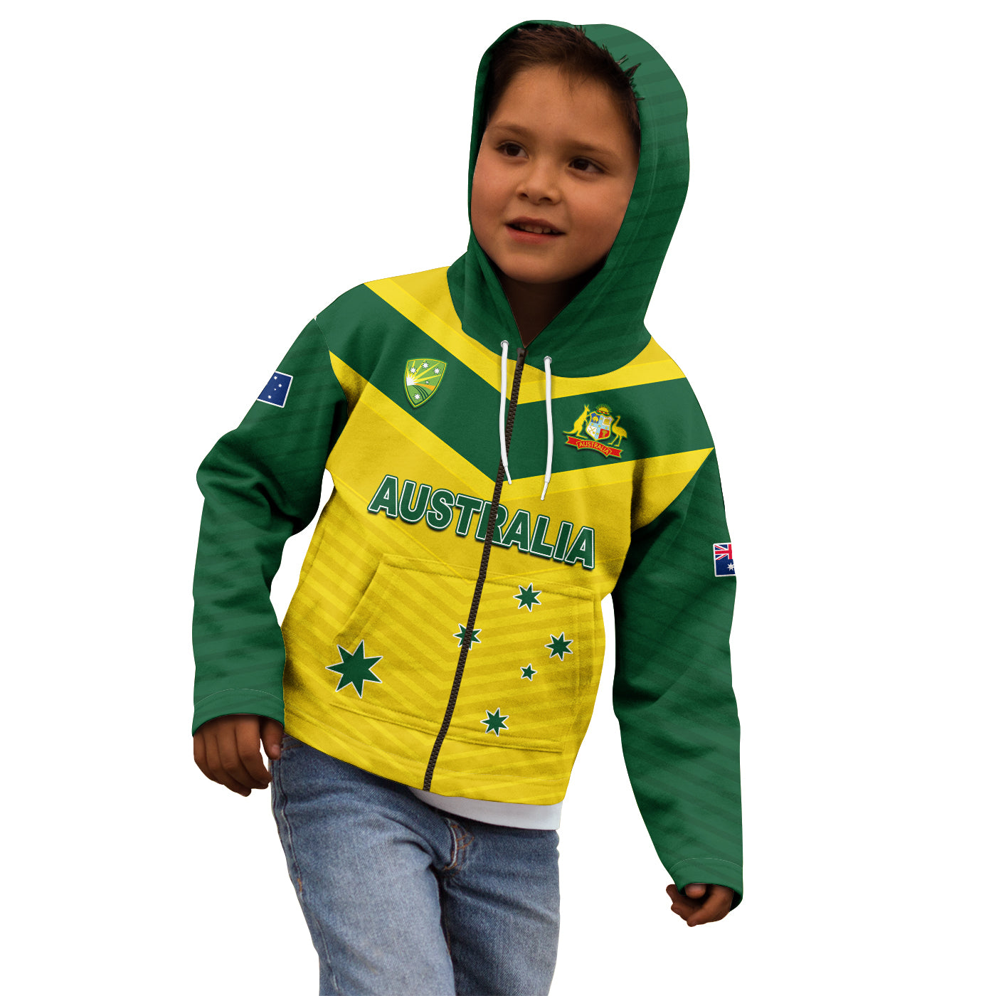 (Custom Text and Number) Australia Cricket Hoodie KID Go Aussie Champions - Vibe Hoodie Shop