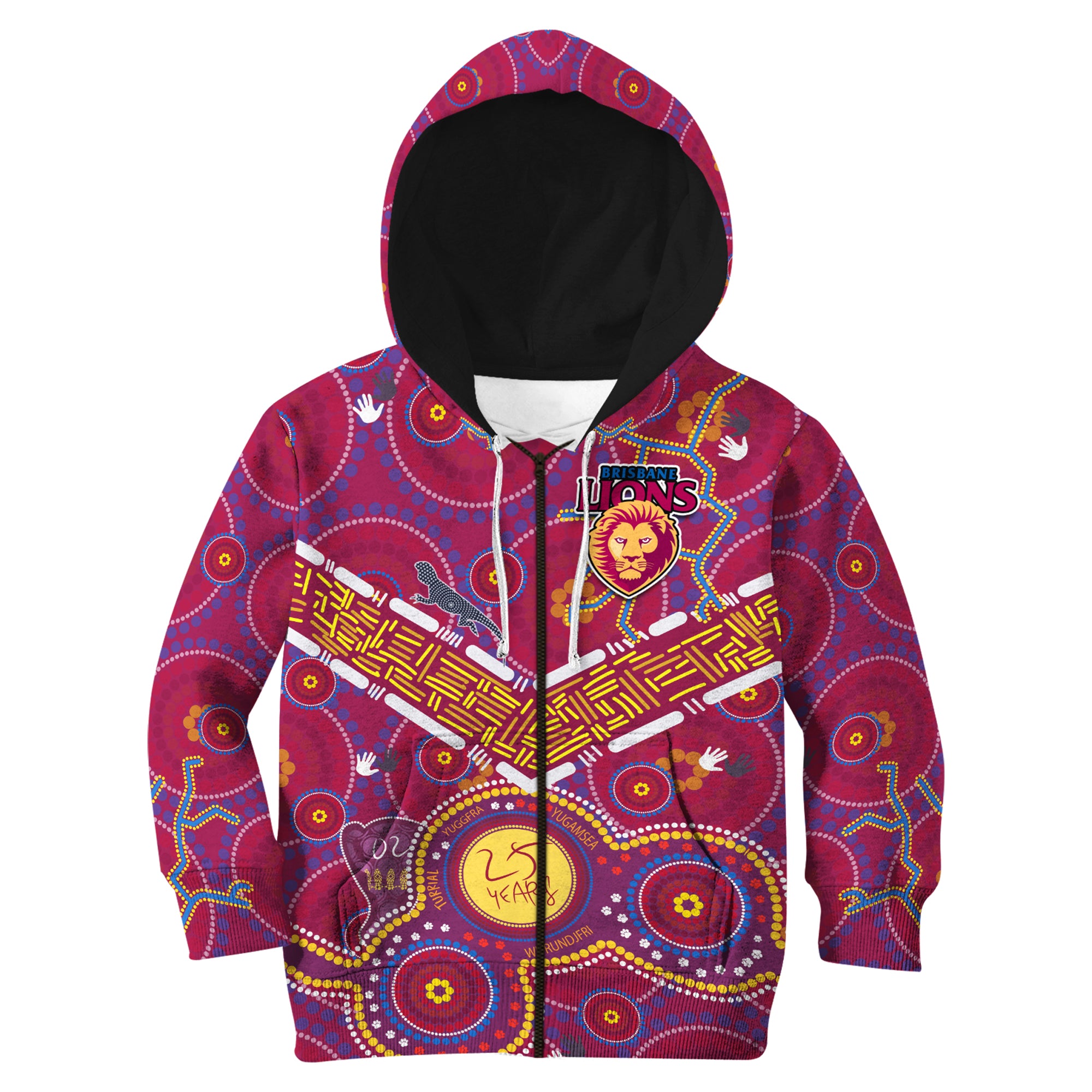 (Custom Text And Number) Brisbane Football Hoodie KID Indigenous Pattern Go Lions Unique Version - Vibe Hoodie Shop