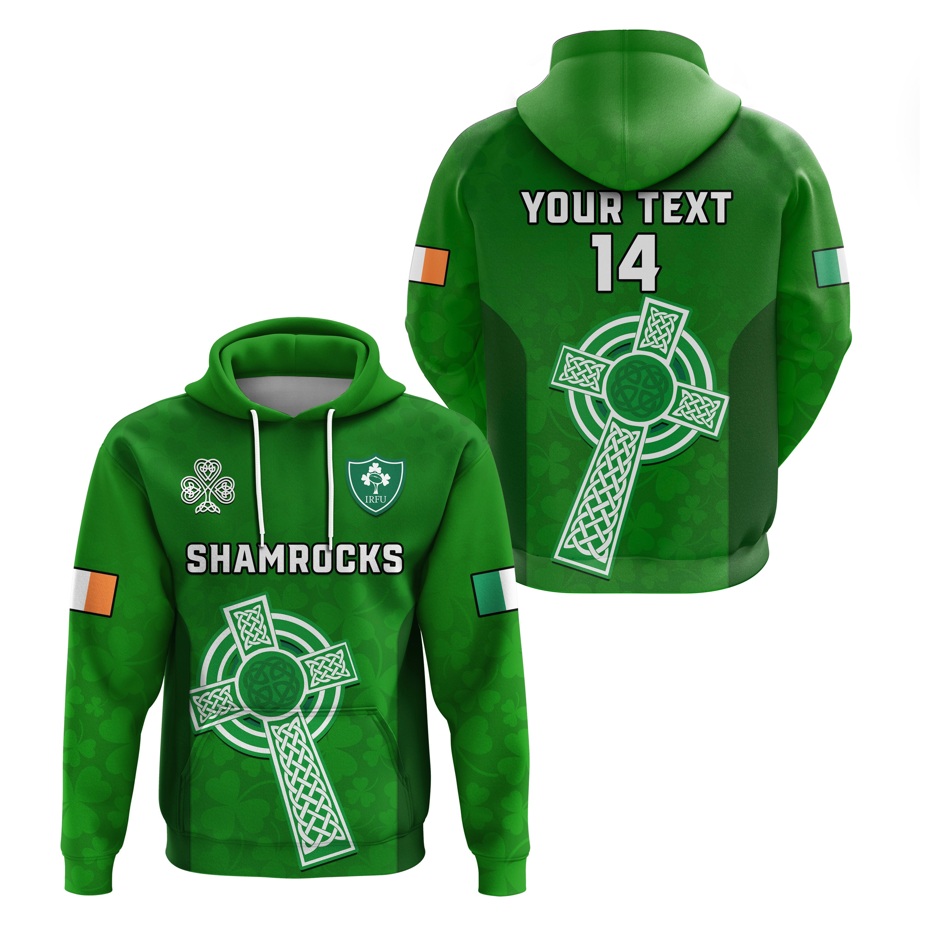 (Custom Text And Number) Ireland Rugby Go Shamrocks Hoodie - Vibe Hoodie Shop