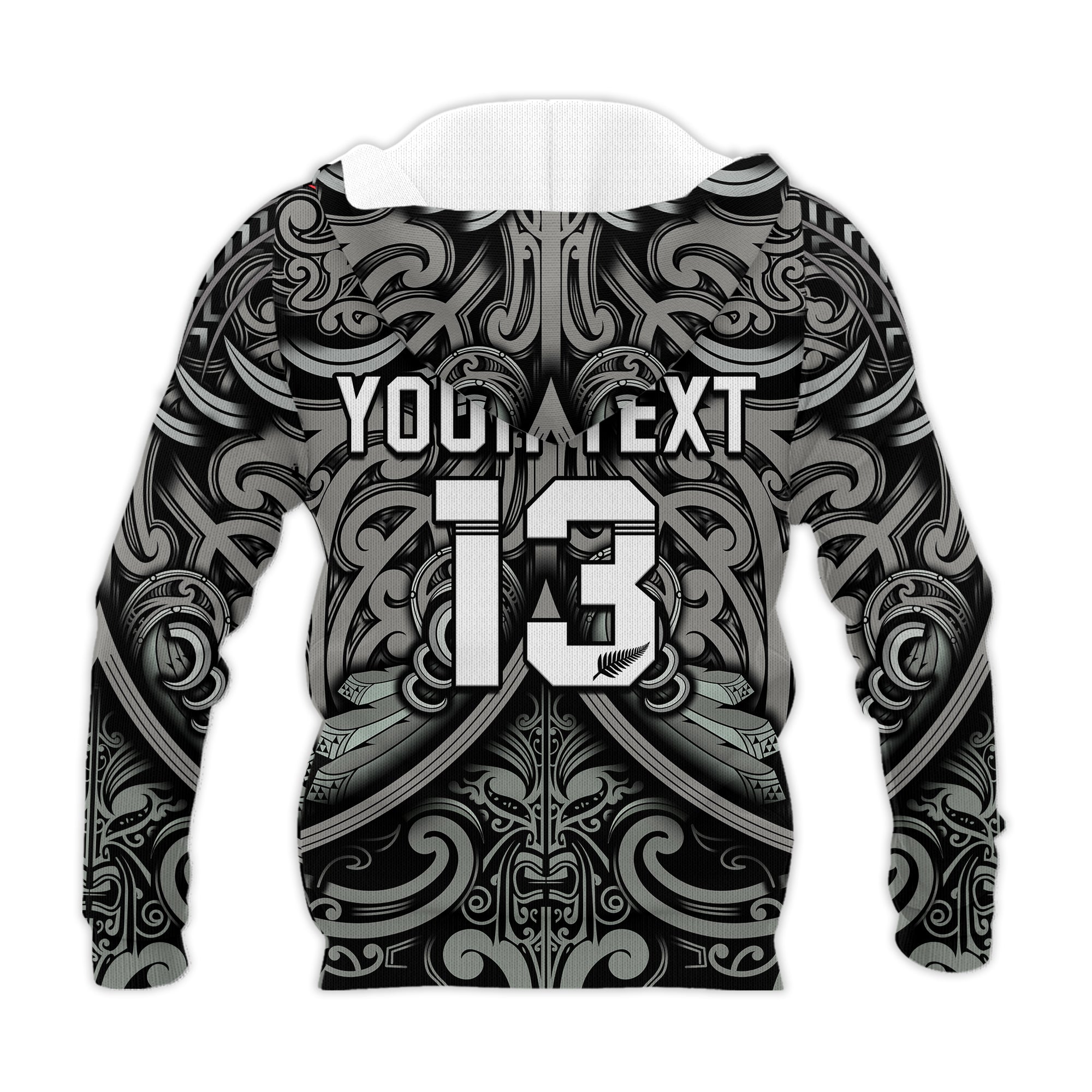 (Custom Text and Number) New Zealand Silver Fern Rugby Hoodie All Black NZ Maori Pattern LT13 - Vibe Hoodie Shop