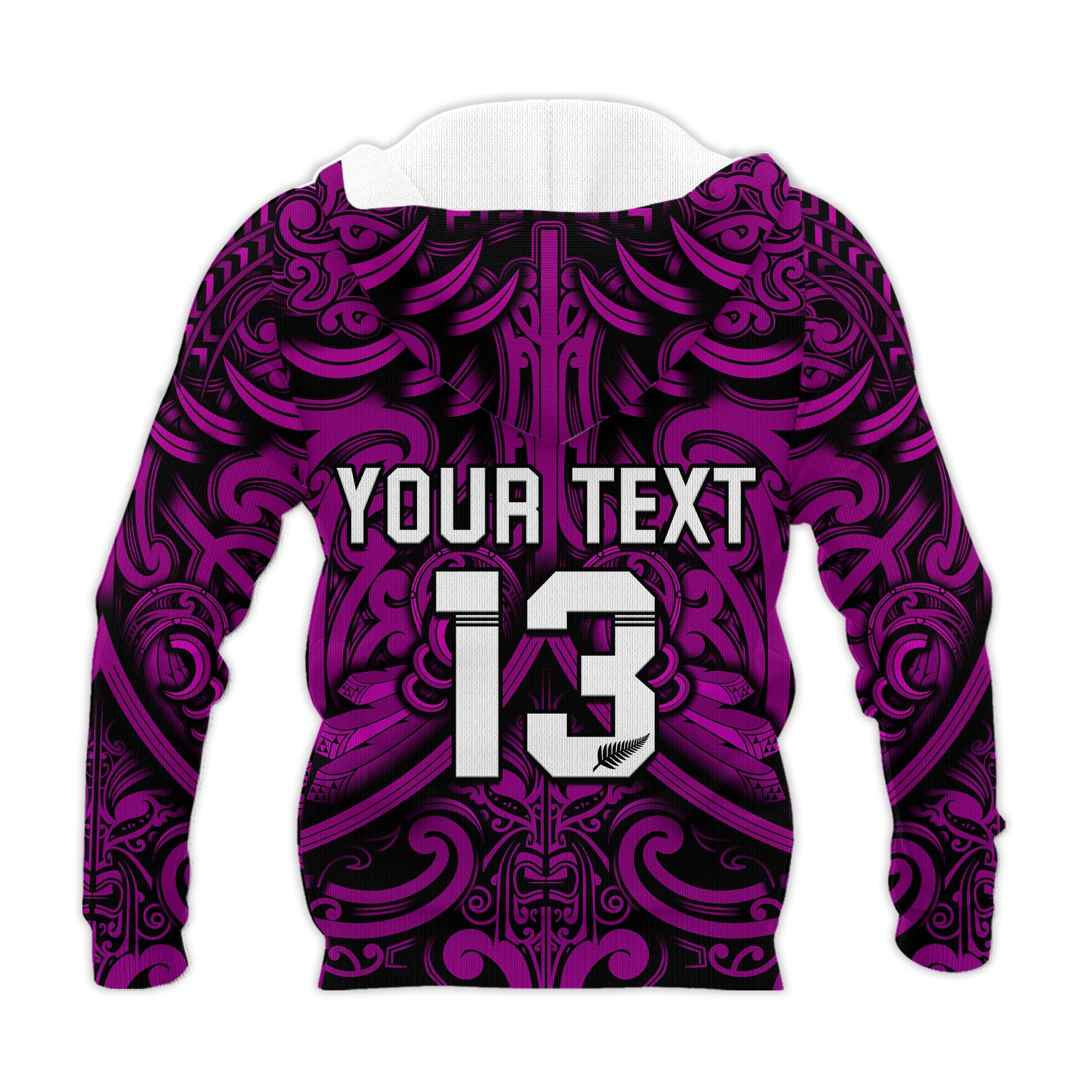 (Custom Text and Number) New Zealand Silver Fern Rugby Hoodie All Black Purple NZ Maori Pattern LT13 - Vibe Hoodie Shop