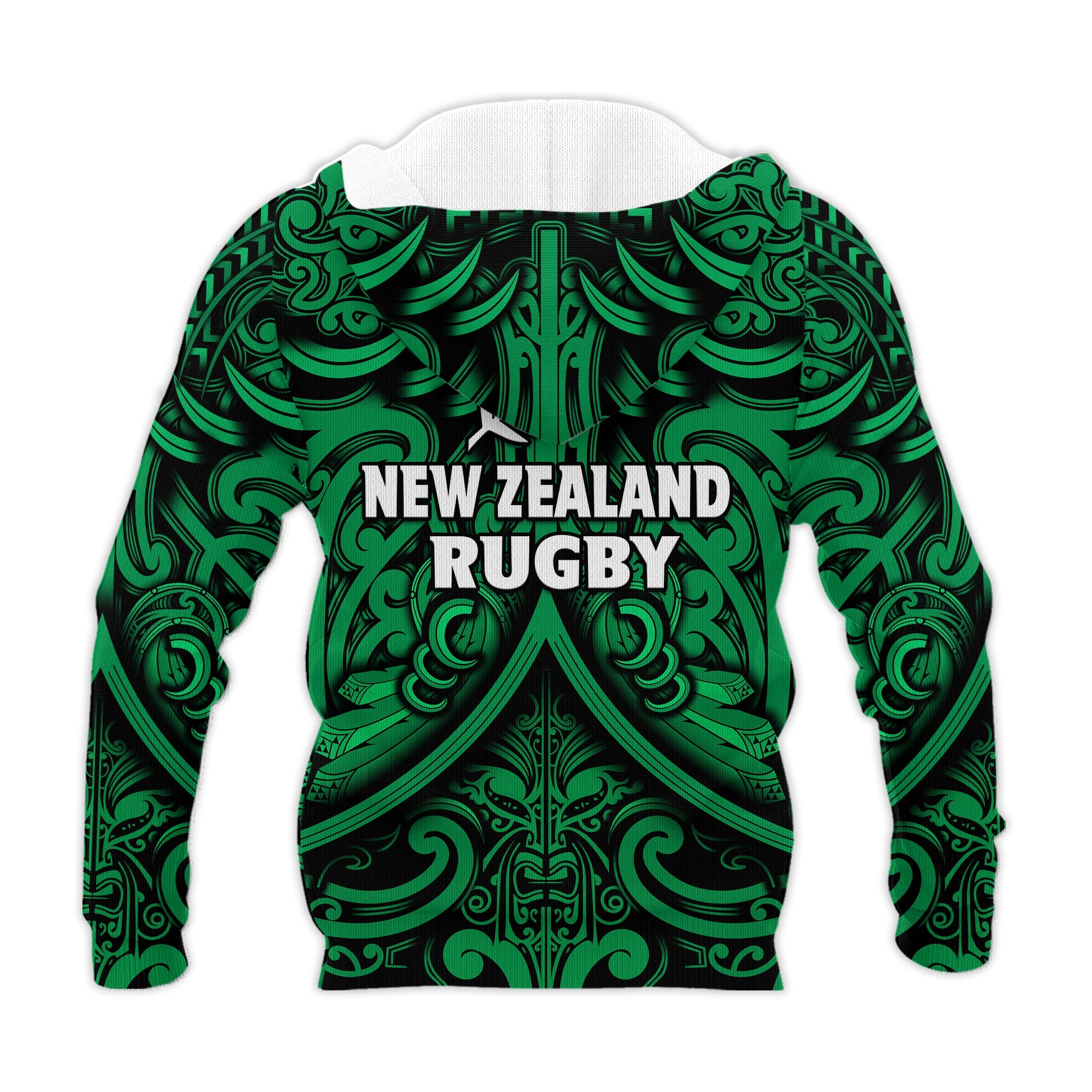 New Zealand Silver Fern Rugby Hoodie All Black Green NZ Maori Pattern LT13 - Vibe Hoodie Shop