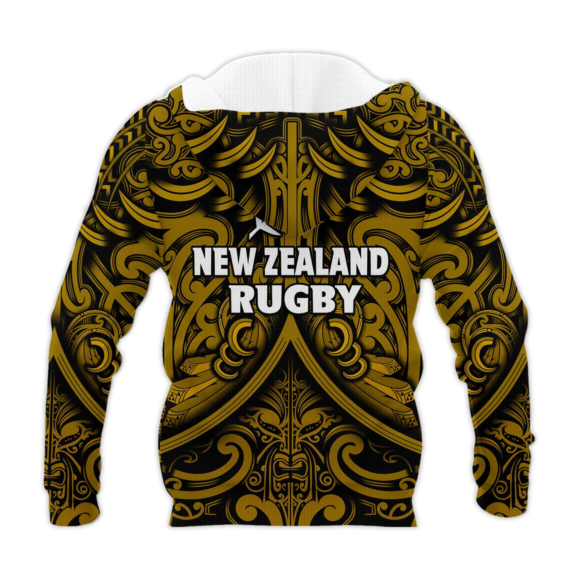 New Zealand Silver Fern Rugby Hoodie All Black Gold NZ Maori Pattern LT13 - Vibe Hoodie Shop